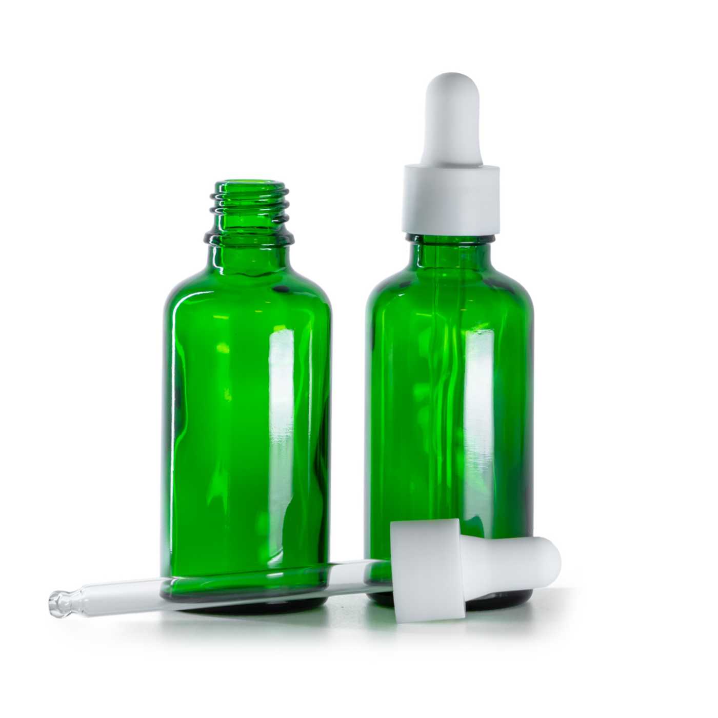 Zöld üvegpalack, fehér matt sima cseppentő, 50 ml