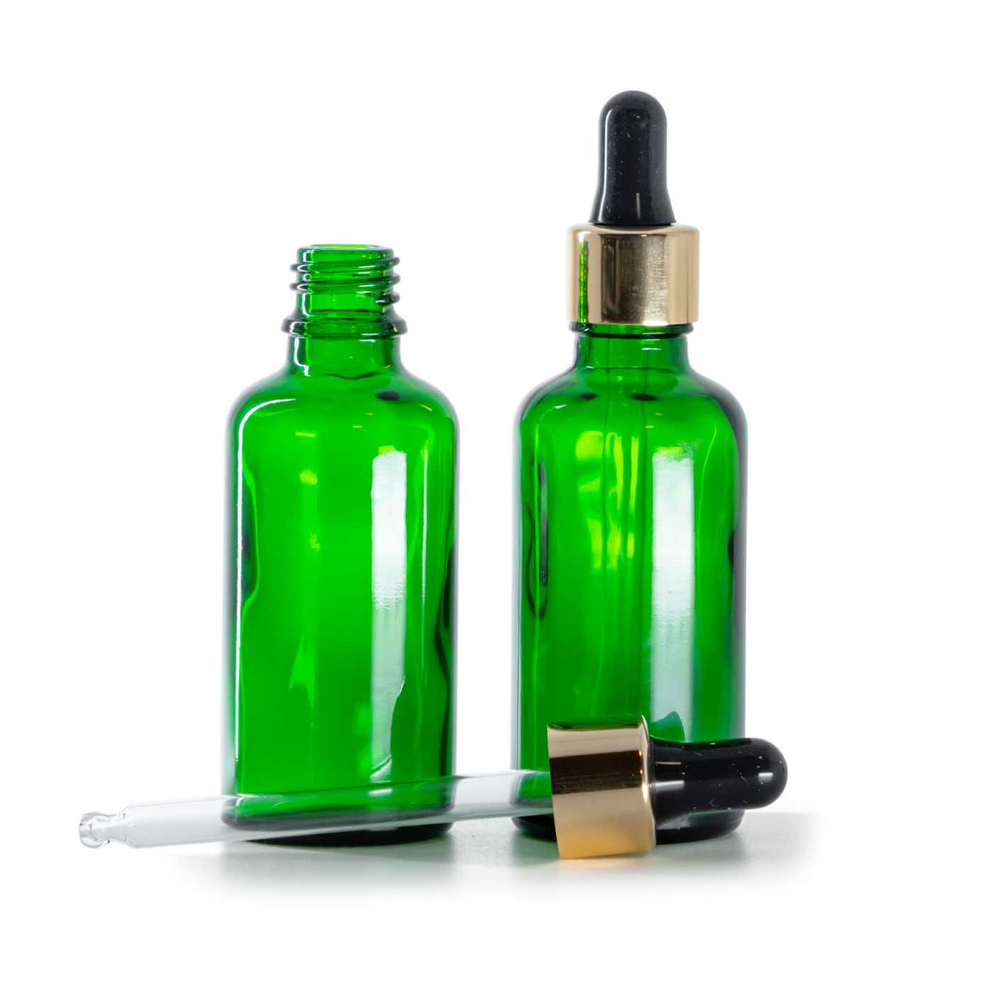 Zöld üvegpalack fekete-arany pipettával 50 ml