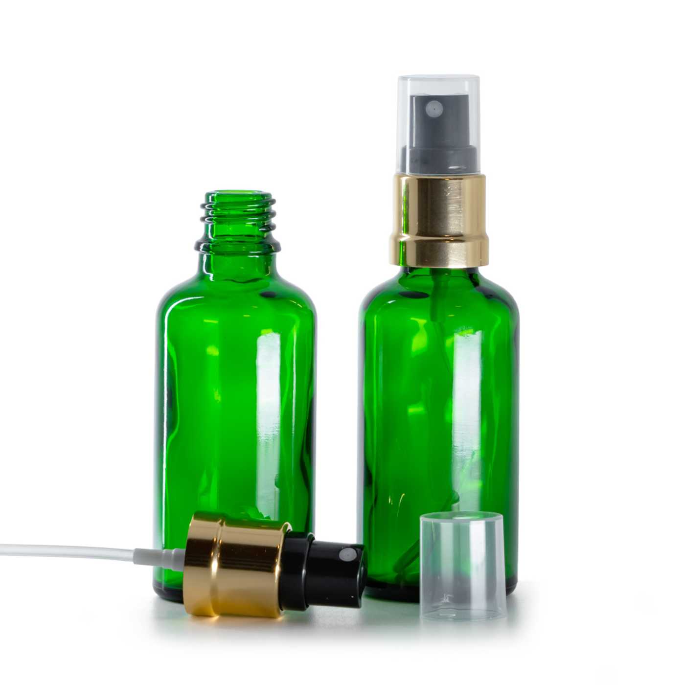Flacon en verre vert avec pompe spray noir et or 50 ml