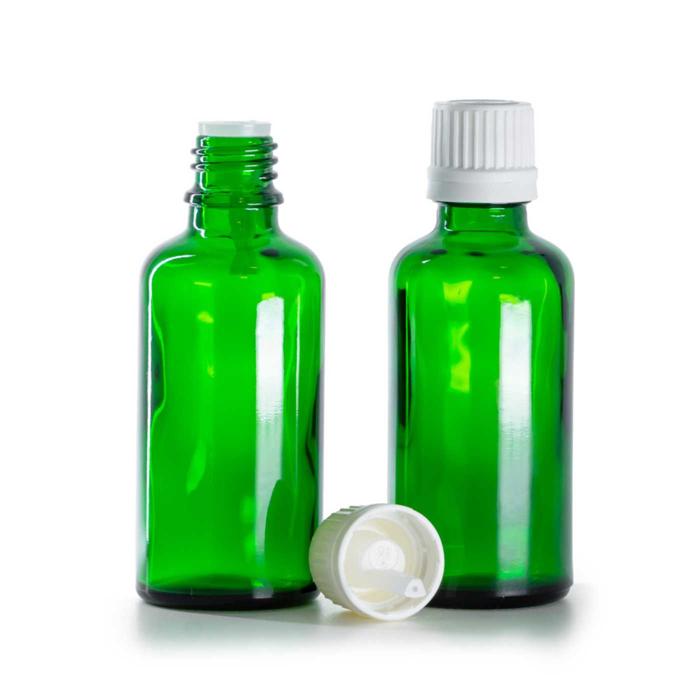 Zöld üvegcse, fehér kupak pipettával, 50 ml