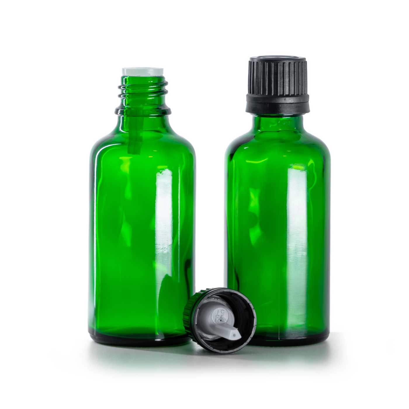 Zöld üvegcse, fekete kupak pipettával, 50 ml