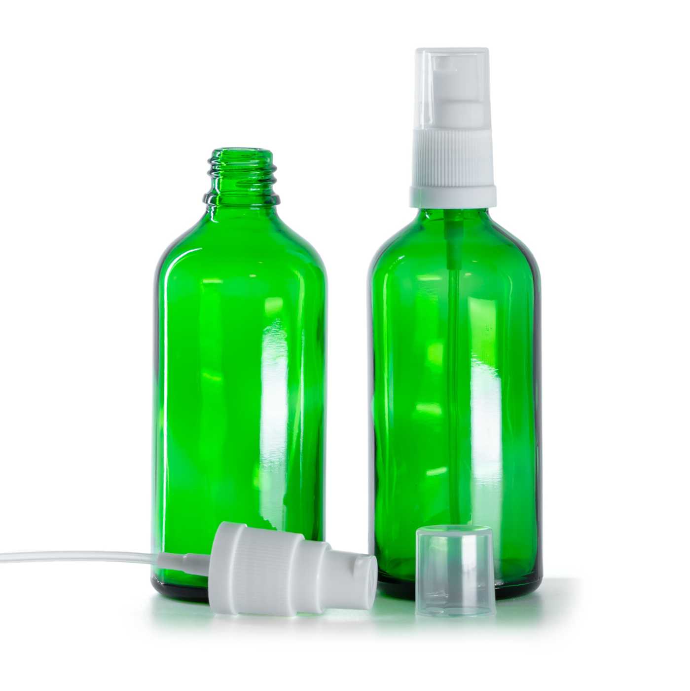 Butelka szklana, zielona, biały dozownik, 100 ml