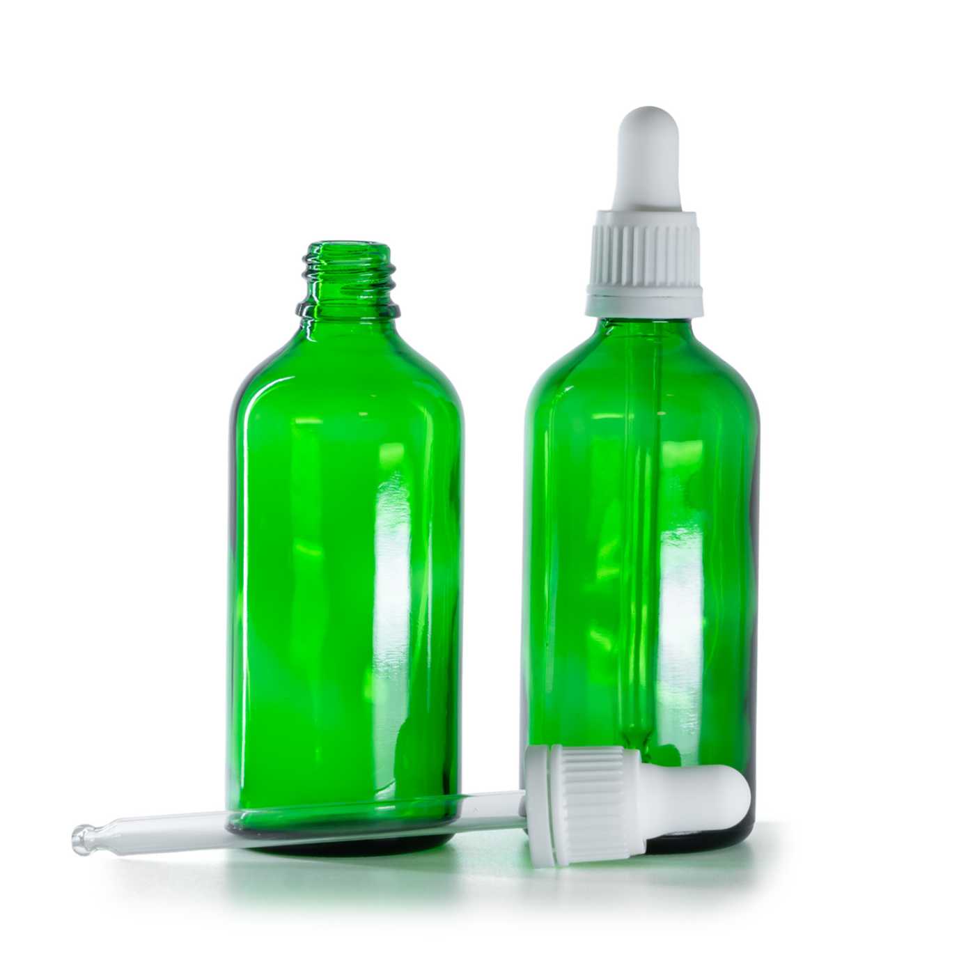 Zöld üvegpalack fehér pipettával 100 ml