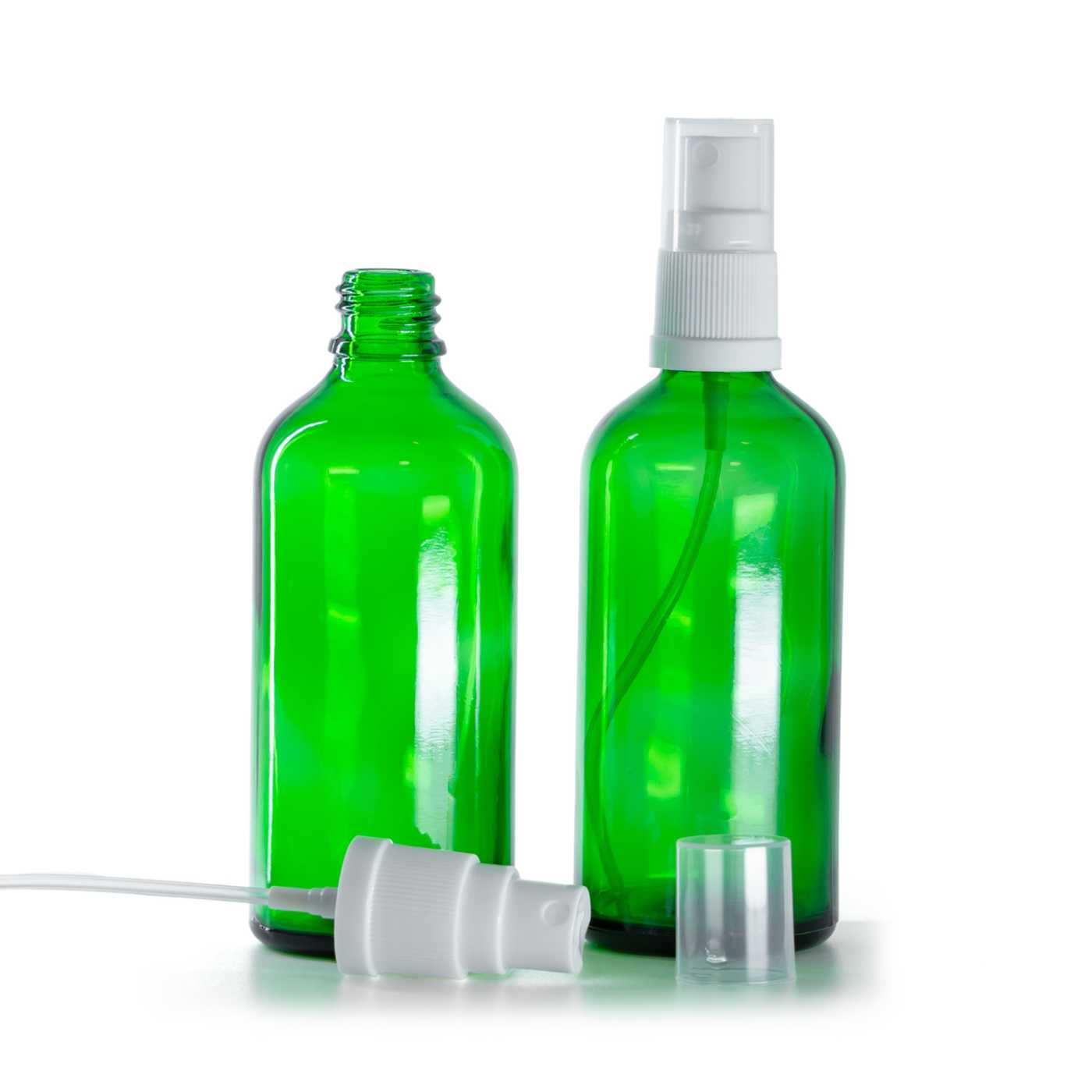 Zöld üvegpalack fehér permetezővel 100 ml