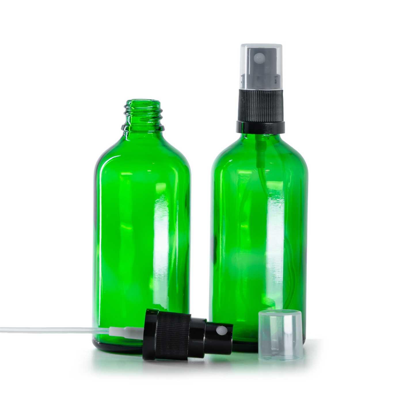 Zöld üvegpalack fekete permetezőfejjel 100 ml
