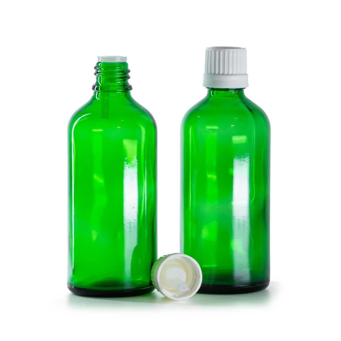 Zöld üvegcse, fehér kupak pipettával, 100 ml