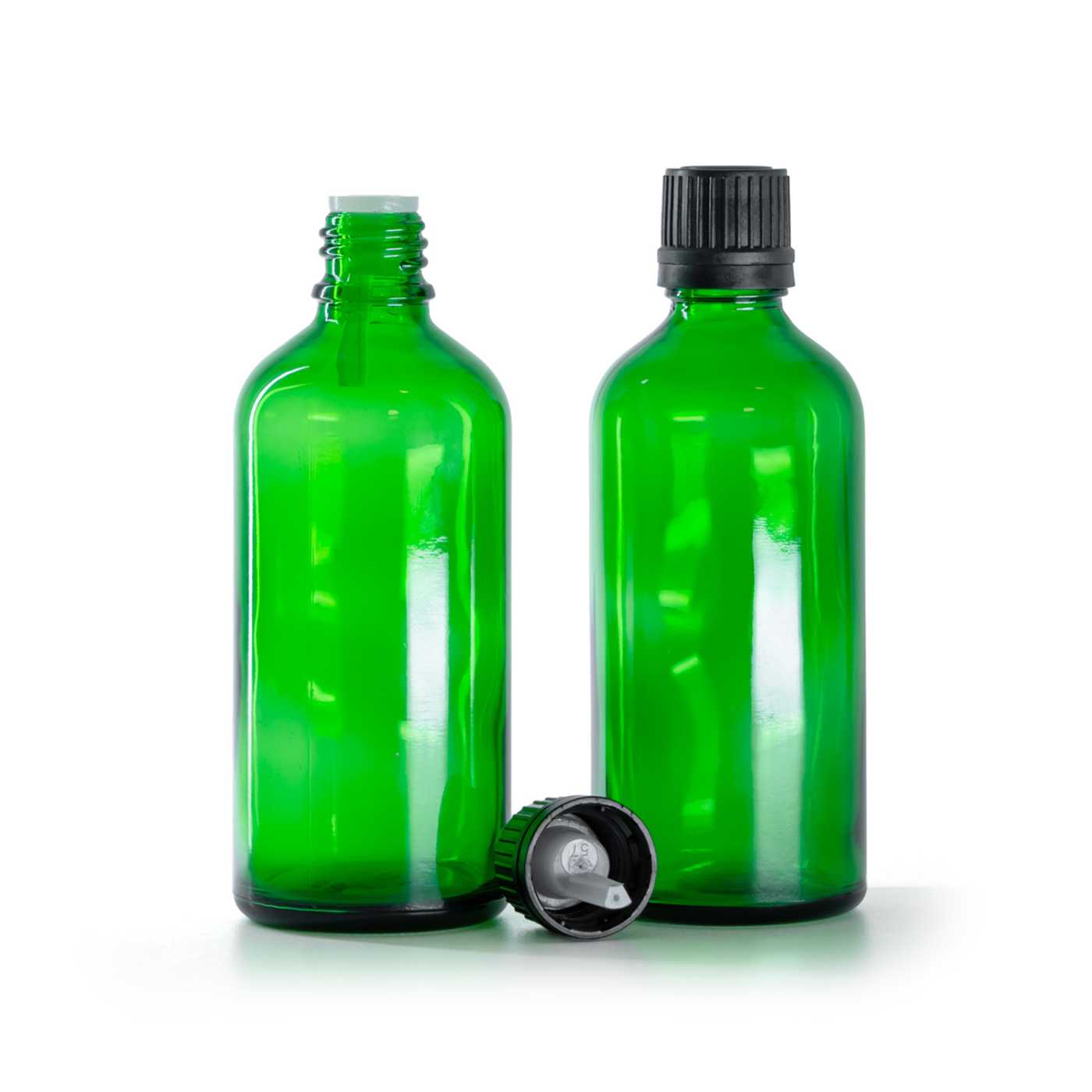 Zöld üvegcse, fekete kupak pipettával, 100 ml