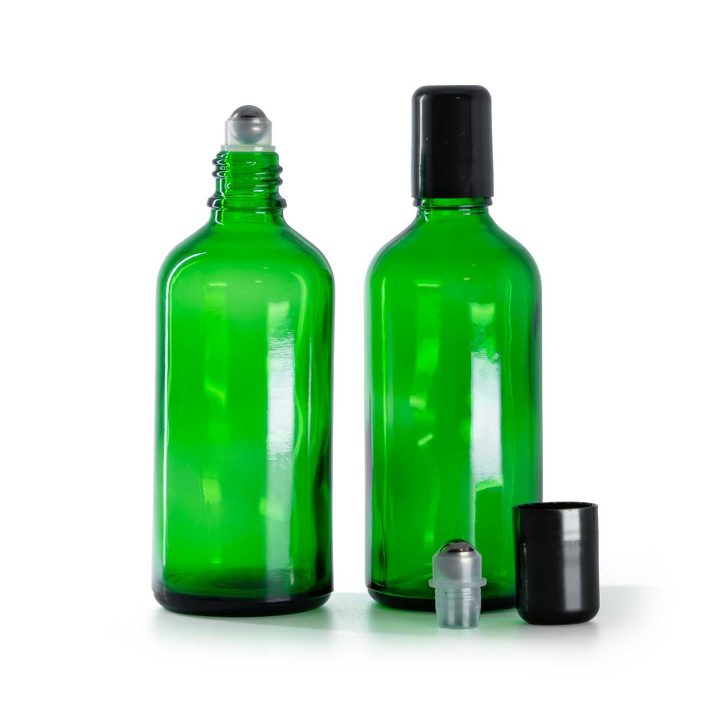 Flacon en verre vert roll-on, 100 ml