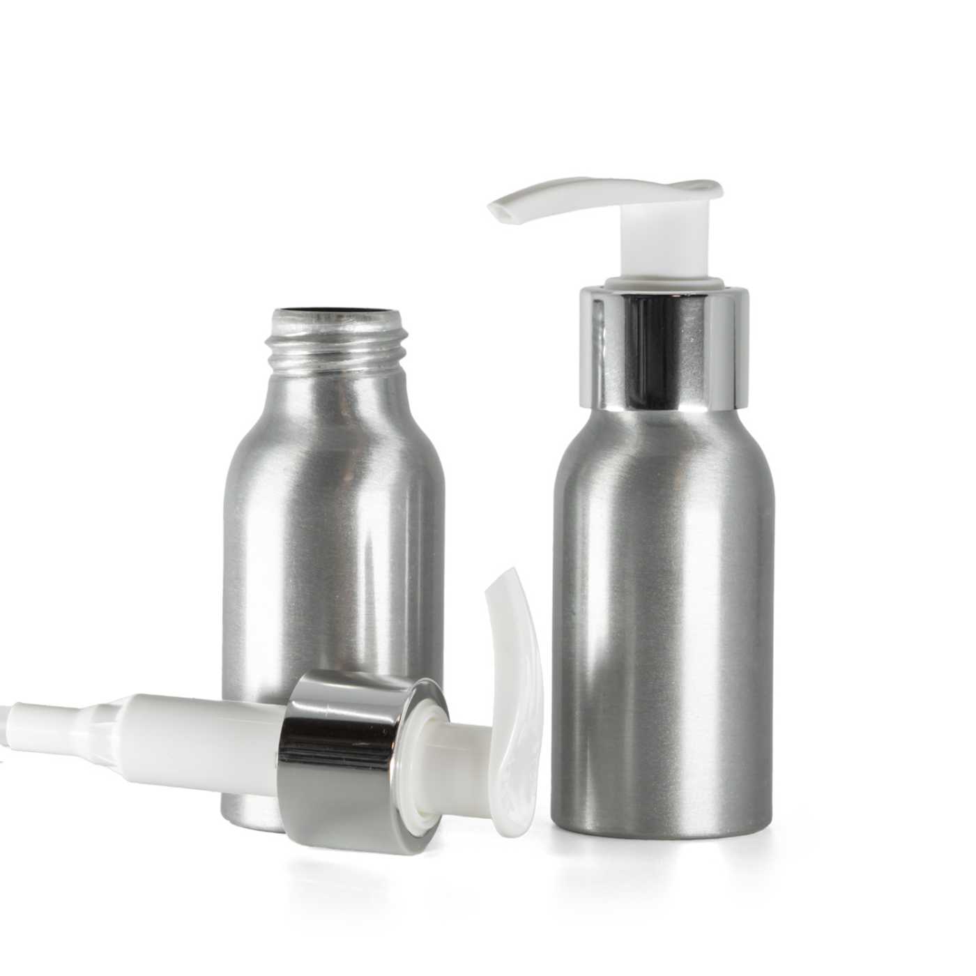 Butelka aluminiowa, biało-srebrny dozownik, 50 ml