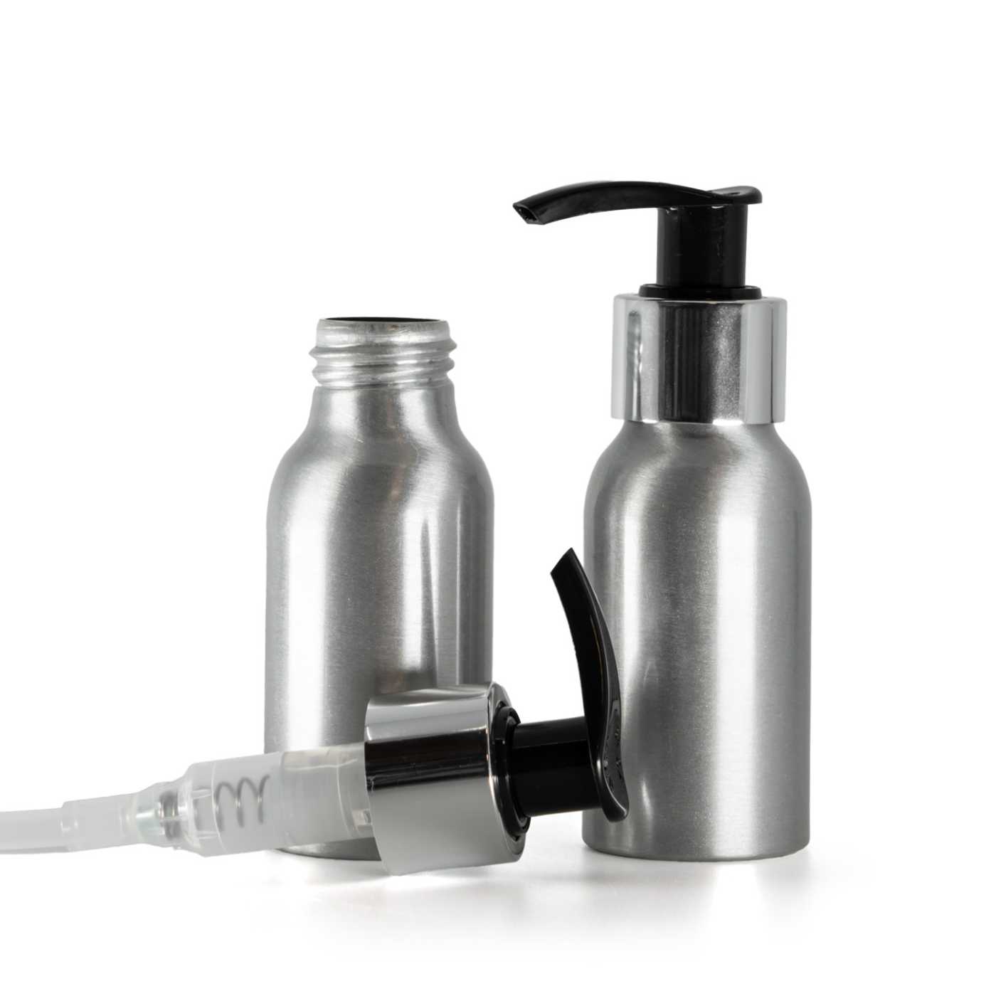 Butelka aluminiowa, czarno-srebrny dozownik, 50 ml