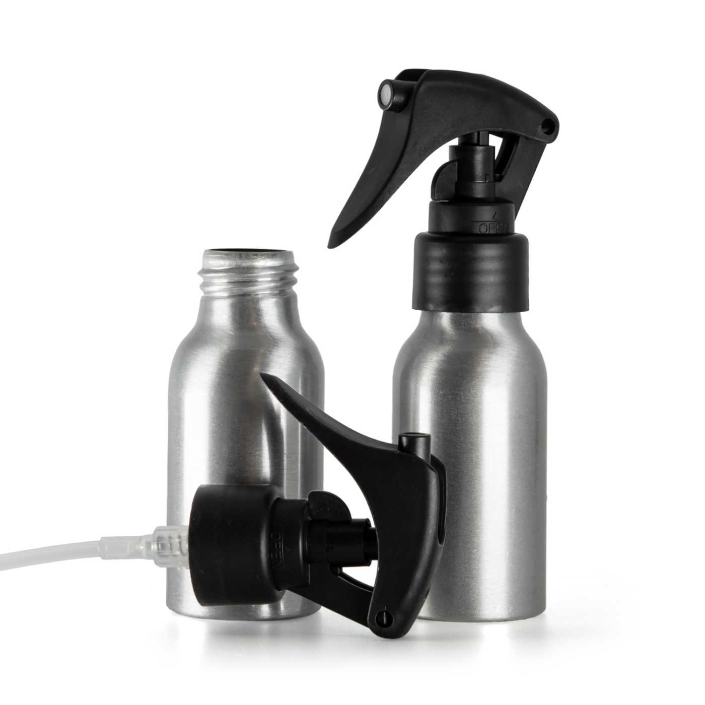 Butelka aluminiowa, mini spryskiwacz z dźwignią, czarny mat, gładka obręcz, 50 ml