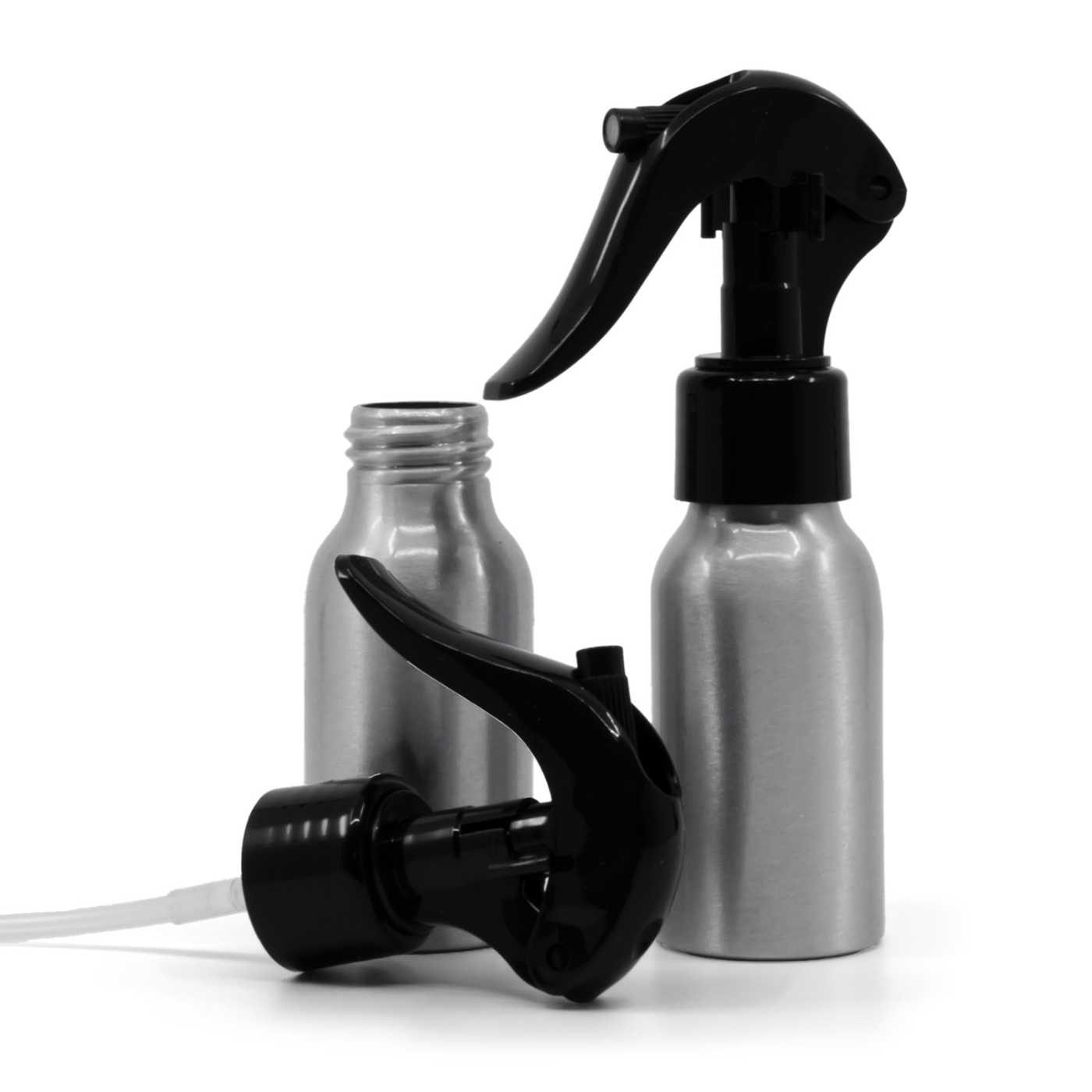 Butelka aluminiowa, czarny spryskiwacz z dźwignią, 50 ml