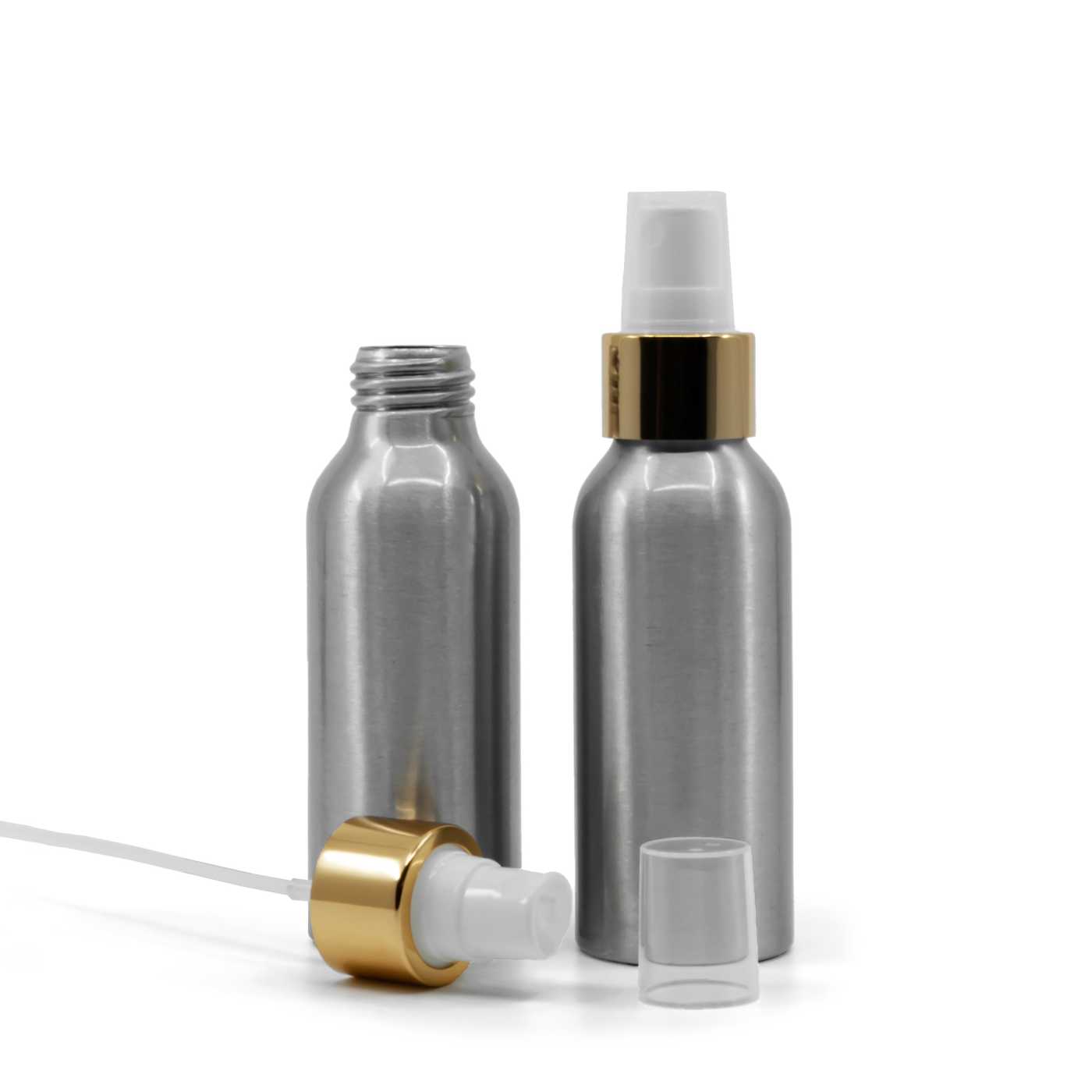 Alumínium palack, fehér finompermetező, fényes arany gyűrű, 100 ml