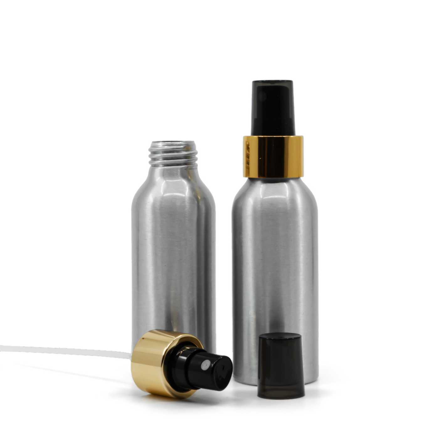 Alumínium palack, fekete finompermetező, arany, fényes gyűrű, 100 ml
