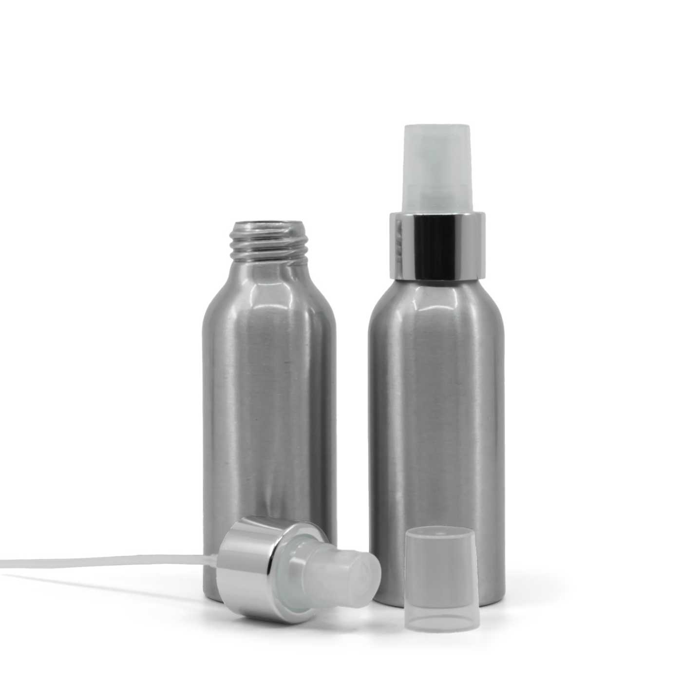 Alumínium üvegcse, átlátszó finompermetező, fényes ezüst gyűrű, 100 ml