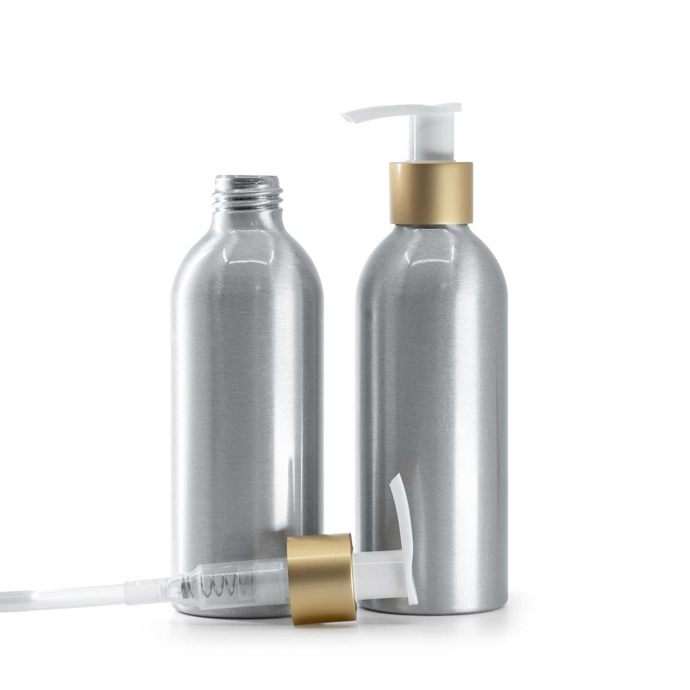 Butelka aluminiowa, biało-złoty matowy dozownik, 200 ml