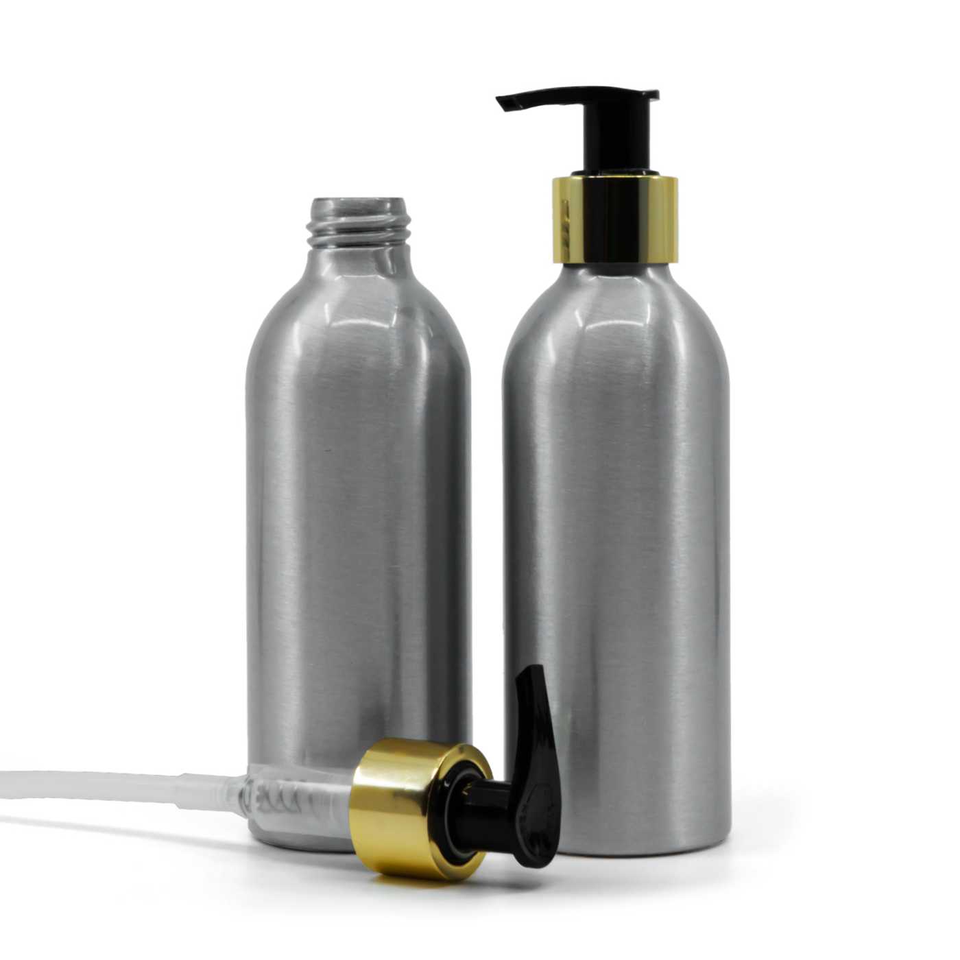 Butelka aluminiowa, złoty dozownik, 200 ml