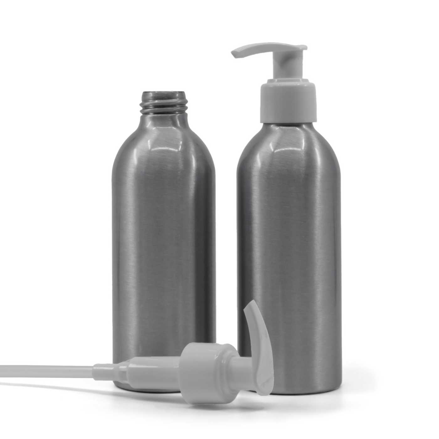 Butelka aluminiowa, biała pompka, 200 ml