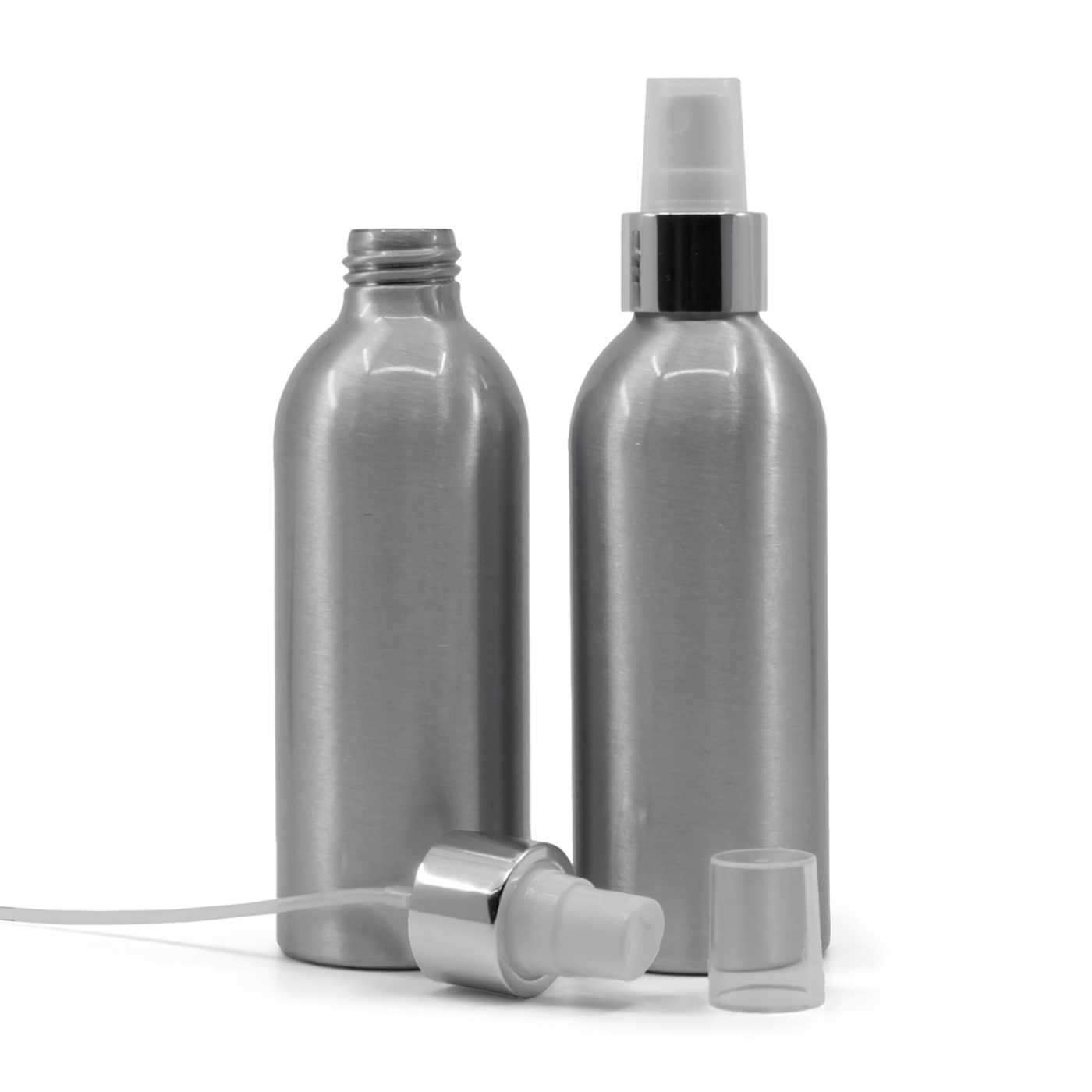 Alumínium palack, fehér finompermetező, fényes ezüst gyűrű, 200 ml