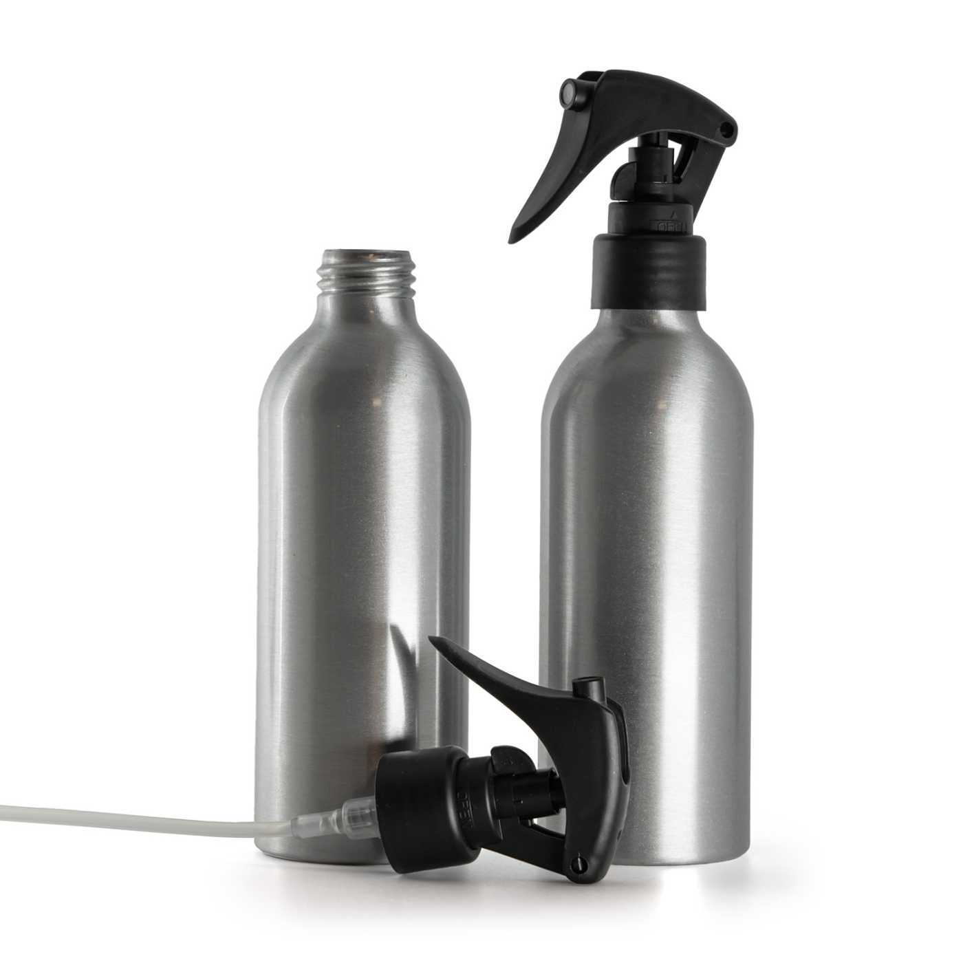 Butelka aluminiowa, mini spryskiwacz z dźwignią, czarny mat, gładka obręcz, 200 ml