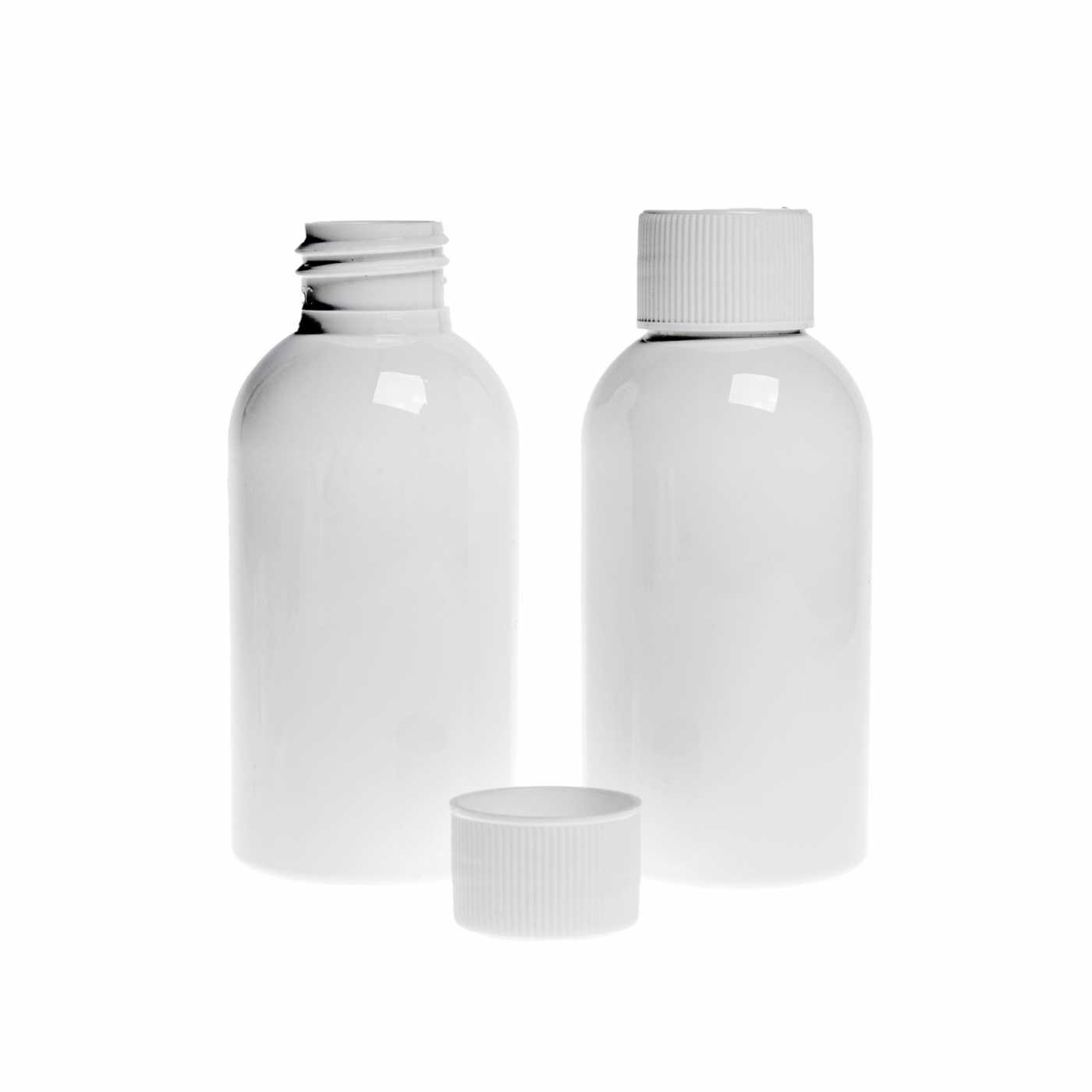 Flacon en plastique blanc, bouchon blanc, 100 ml