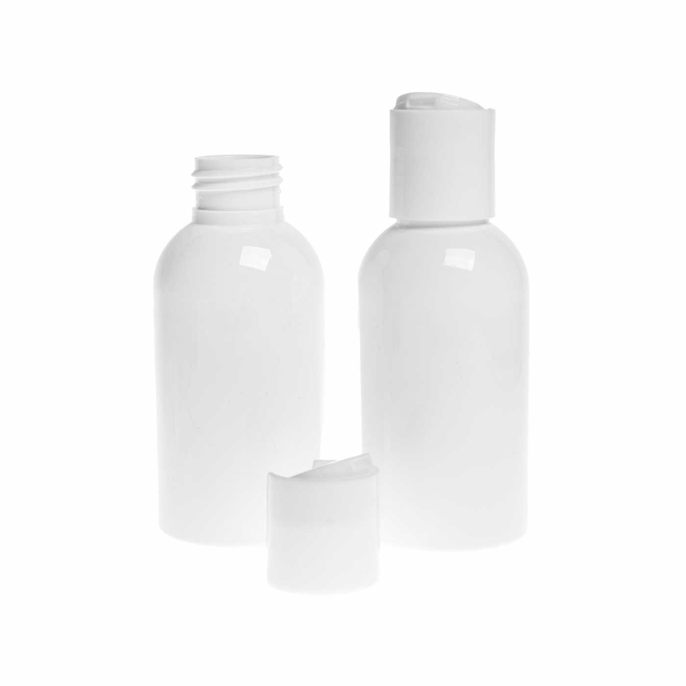 Butelka plastikowa biała, biały disc top, 100 ml