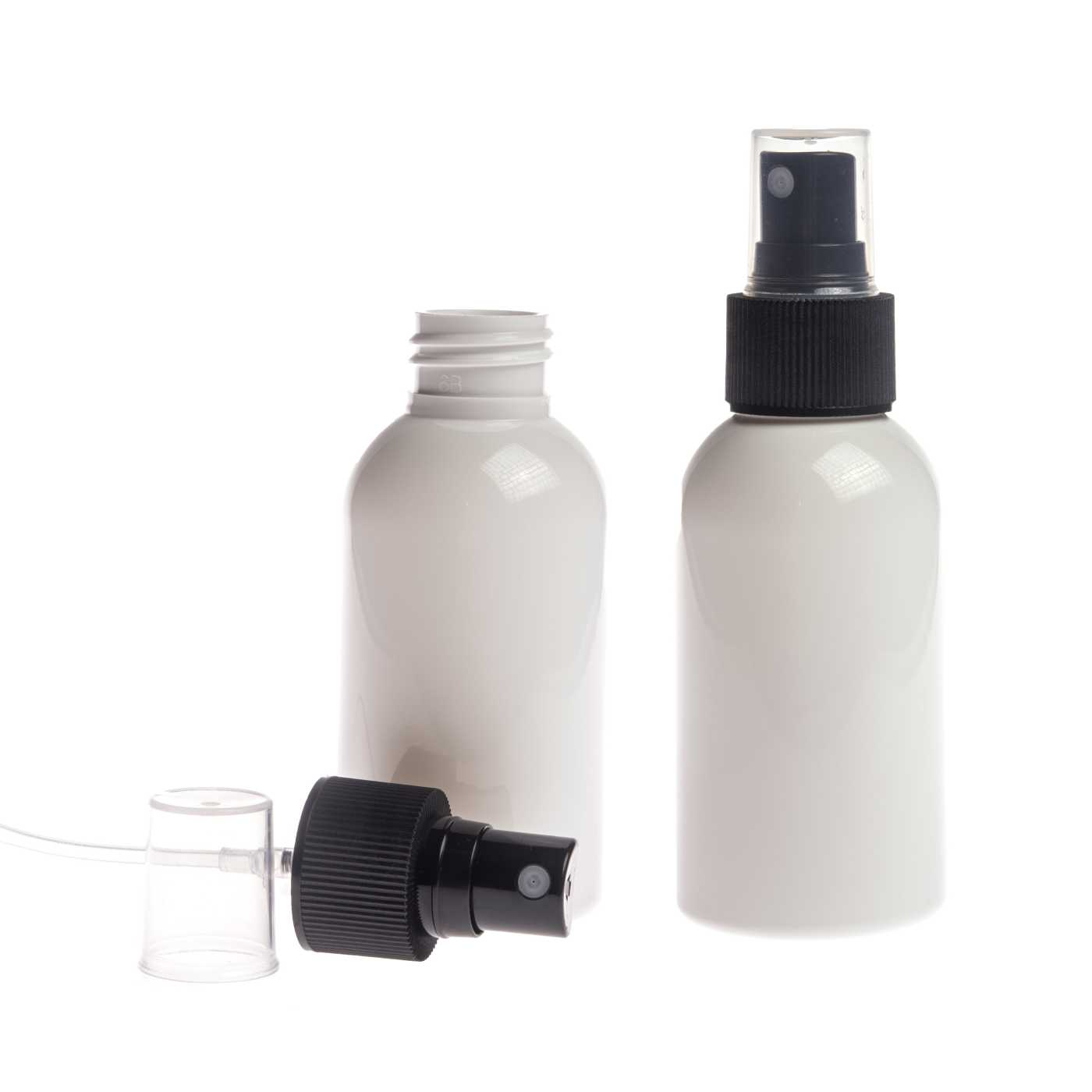 Bouteille en plastique blanche, vaporisateur noir, 150 ml
