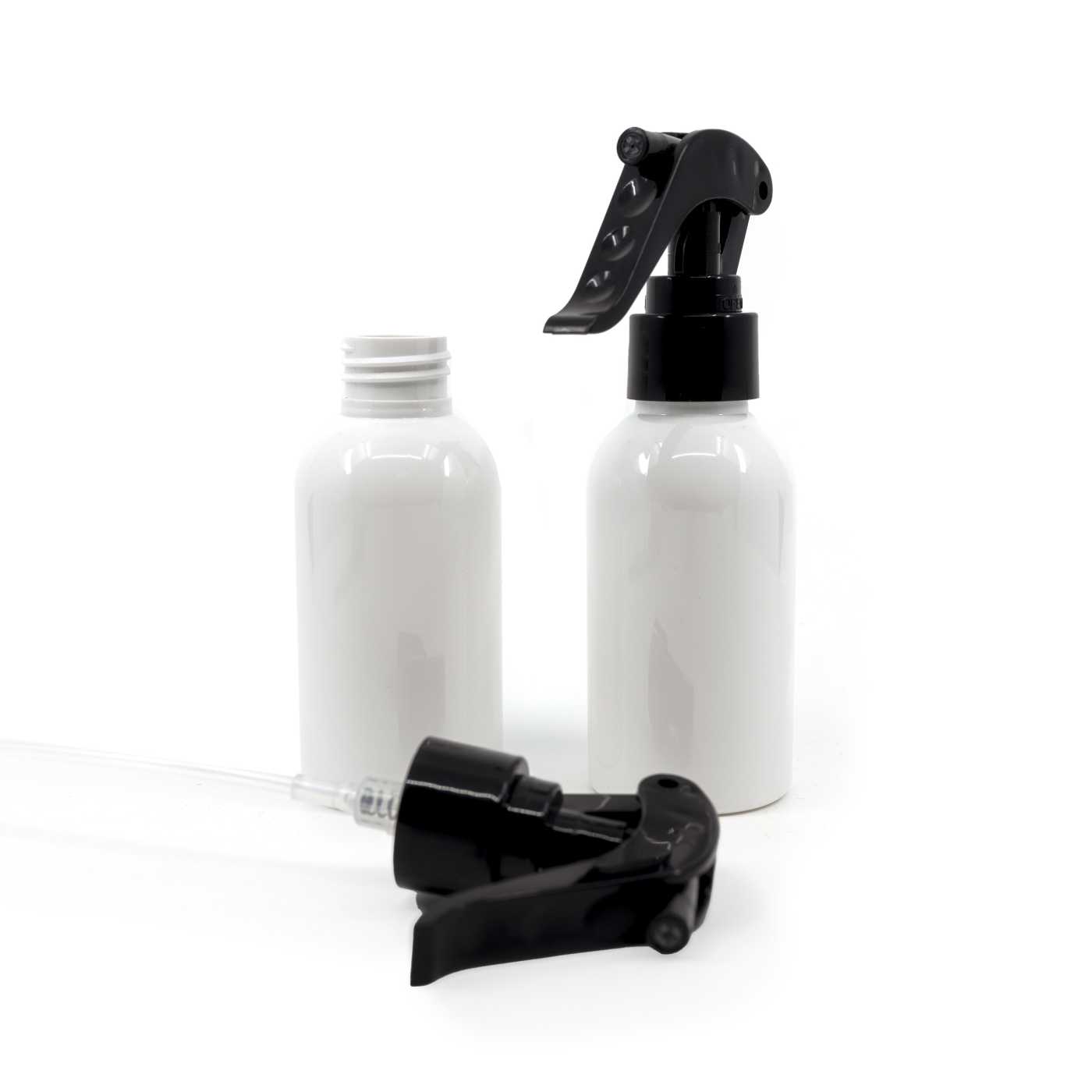 Flacon en plastique blanc, pulvérisateur à gâchette noir, 150 ml