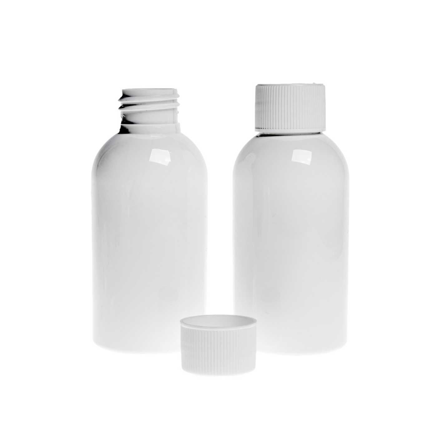 Bouteille en plastique blanche, bouchon blanc, 150 ml