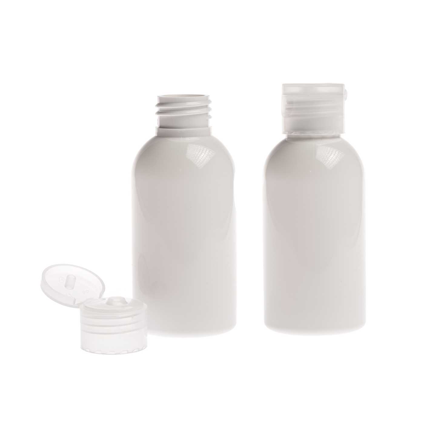 Bouteille en plastique blanche, bouchon flip-top transparent, 150 ml