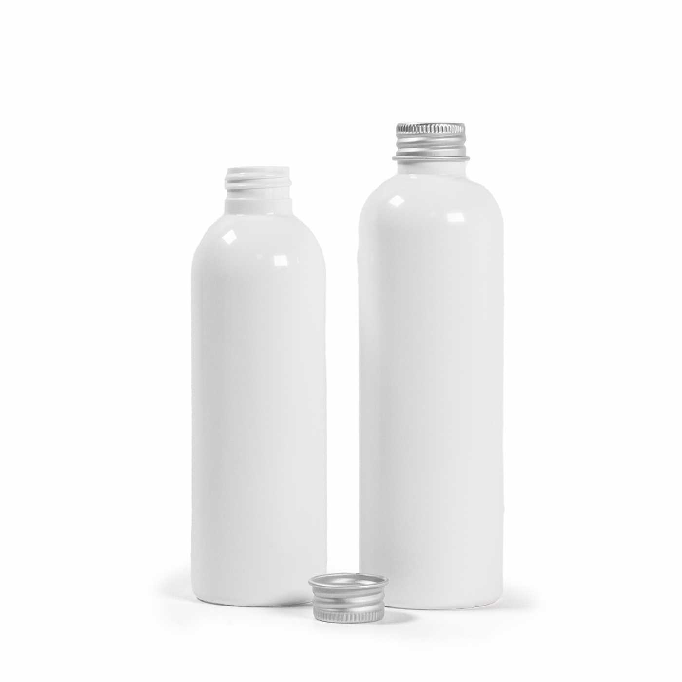 Bouteille en plastique blanche, bouchon en aluminium, 200 ml