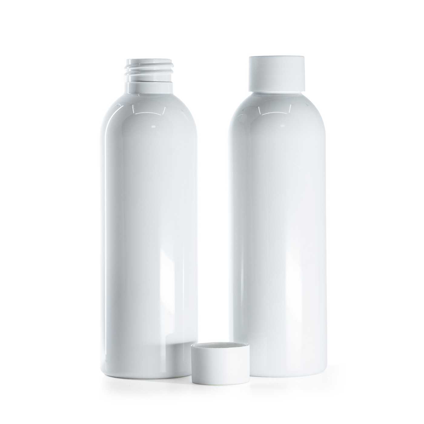 Plastová láhev bílá, matné bílé víčko, 200 ml
