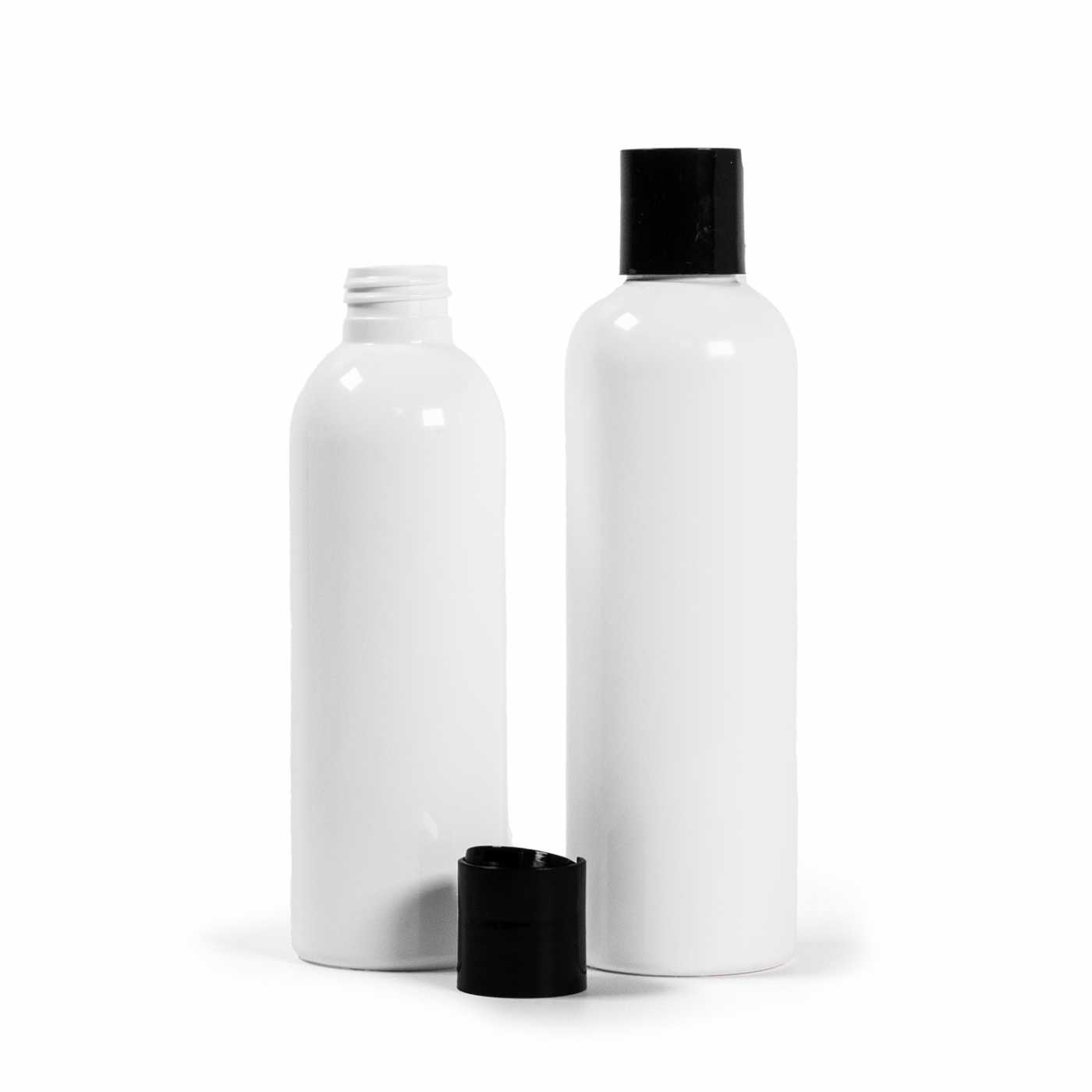 Butelka plastikowa biała, disc top czarny, 200 ml