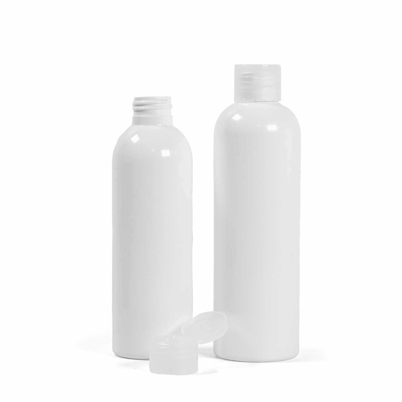 Bouteille en plastique blanche, bouchon flip-top transparent, 200 ml