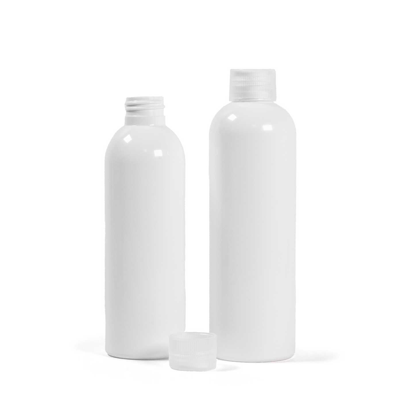 Kunststoffflasche, weiß, transparenter Verschluss, 200 ml