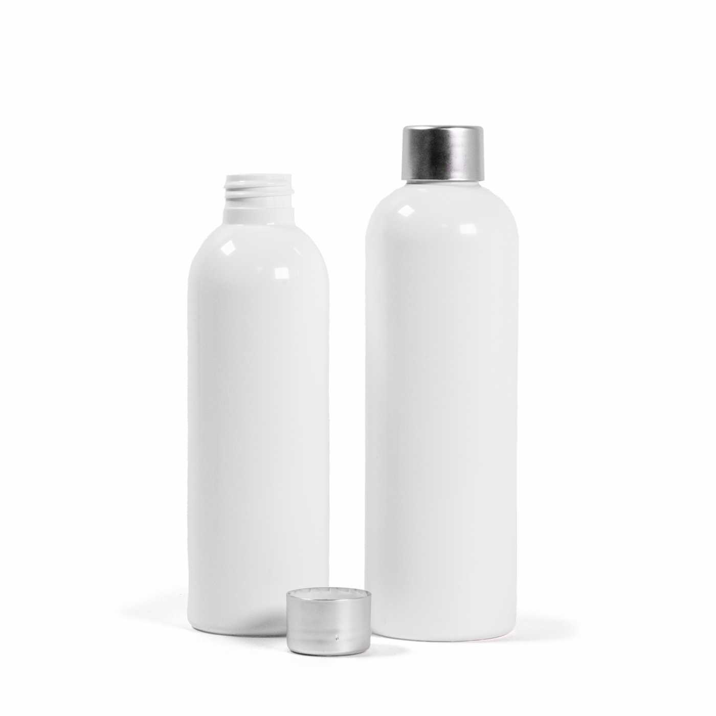 Butelka plastikowa biała, srebrna nakrętka, 200 ml