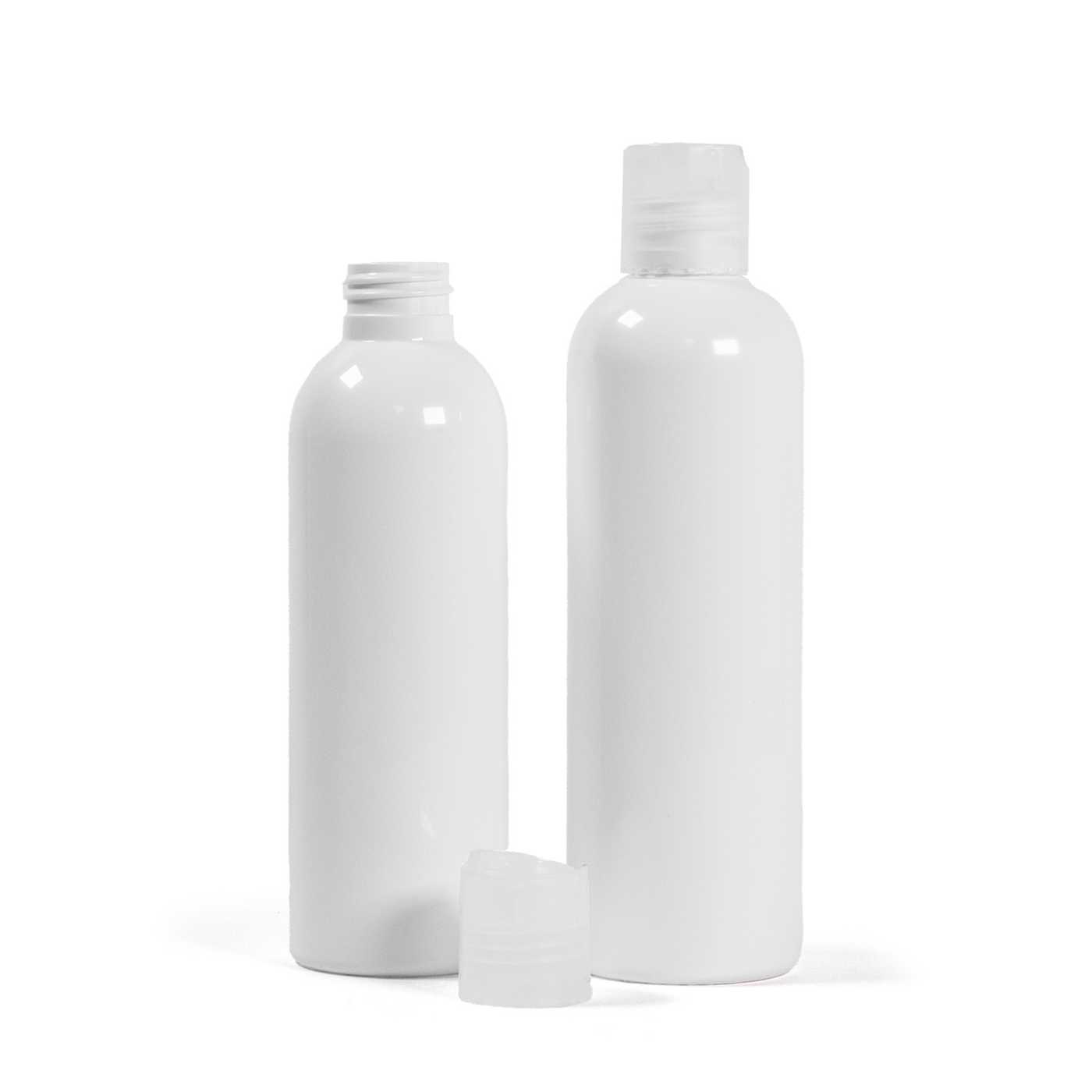Kunststoffflasche, weiß, transparenter Disc-Top-Verschluss, 250 ml