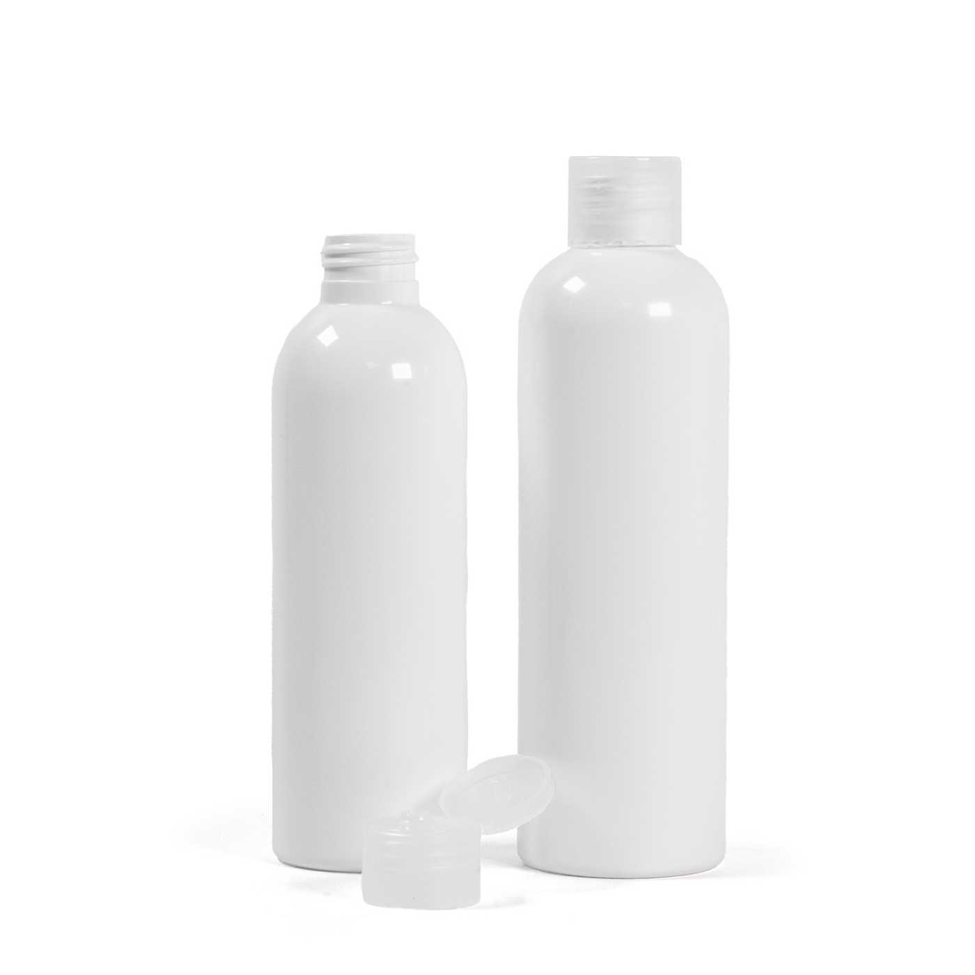 Kunststoffflasche, weiß, transparenter Flip-Top-Verschluss, 250 ml