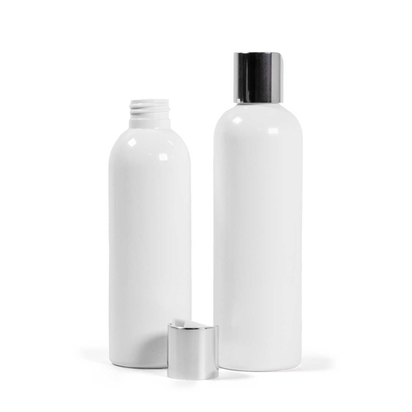 Kunststoffflasche, weiß, silberner Klappverschluss, 250 ml
