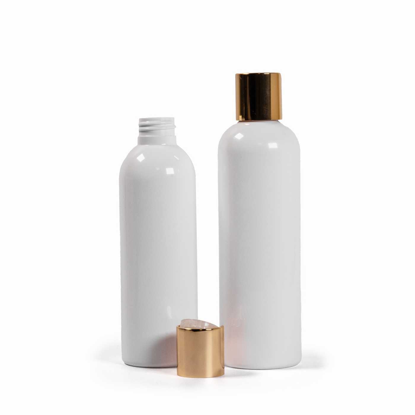 Kunststoffflasche, weiß, goldener Flip-Top-Verschluss, 250 ml