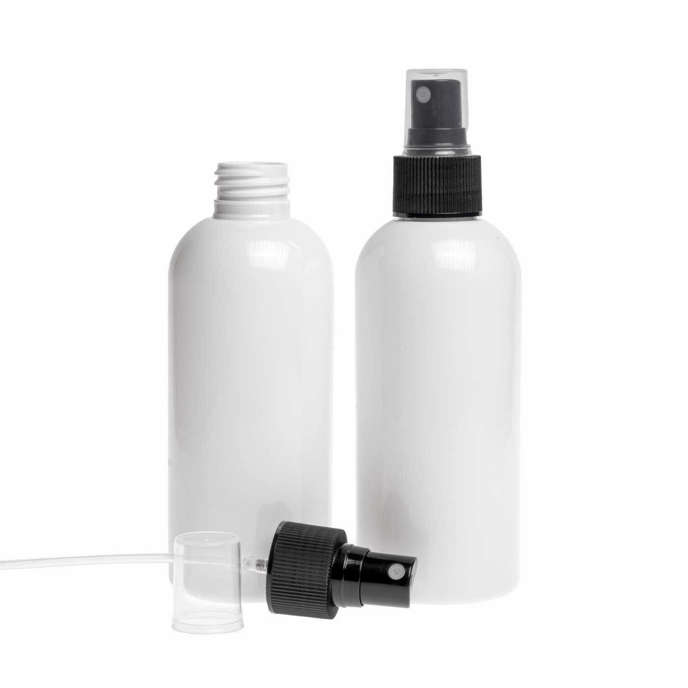 Kunststoffflasche, weiß, schwarzer Zerstäuber, 300 ml
