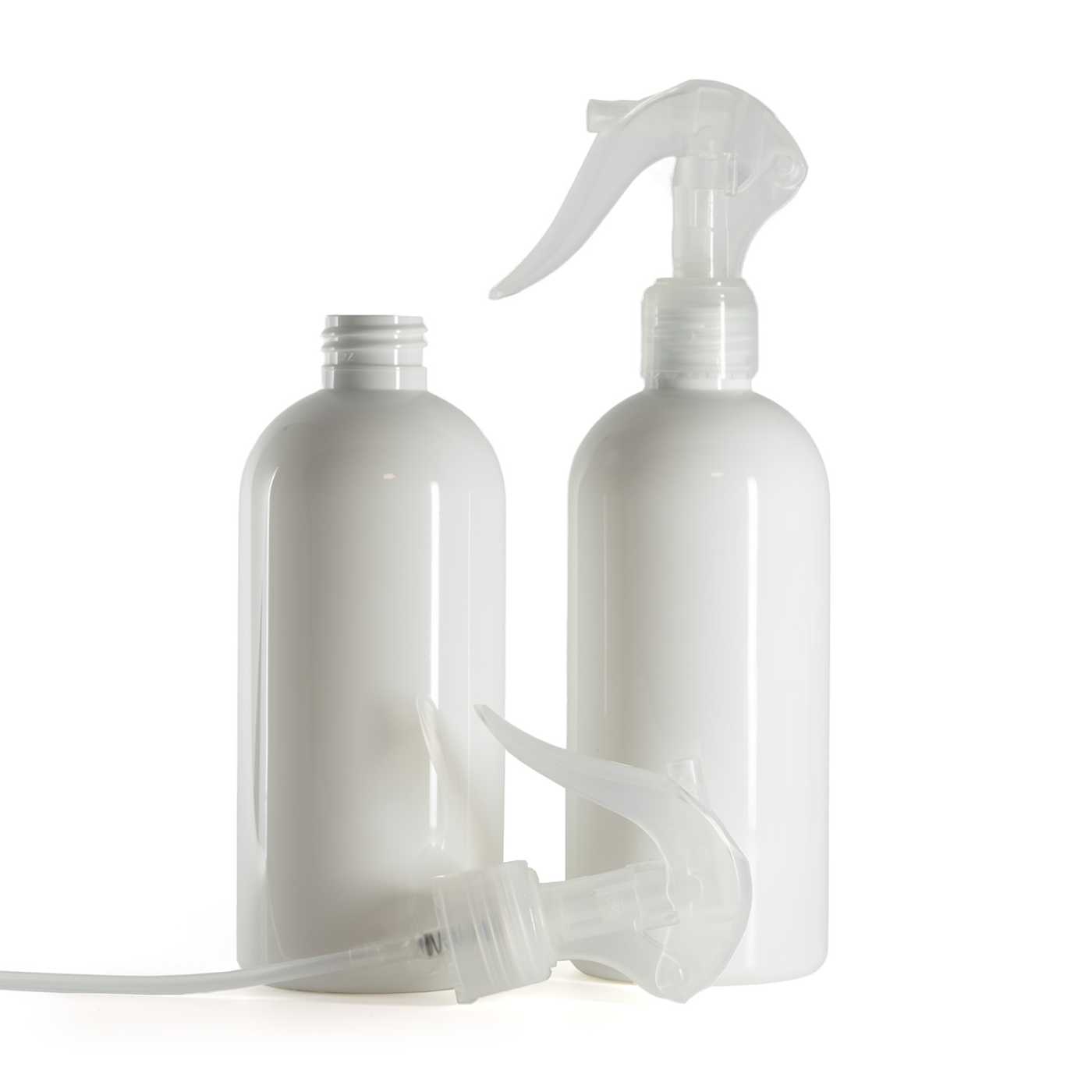 Butelka plastikowa, biała, spryskiwacz przezroczysty, 300 ml