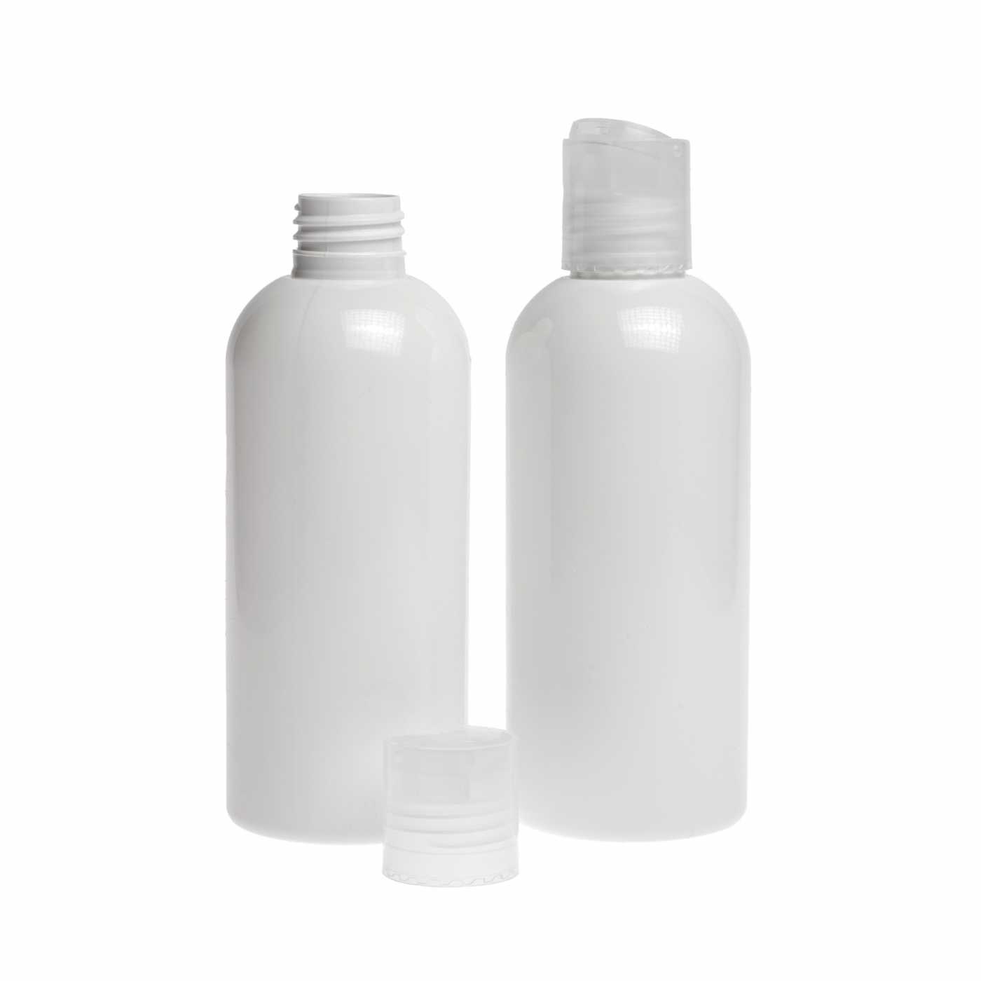 Kunststoffflasche, weiß, transparenter Disc-Top-Verschluss, 300 ml