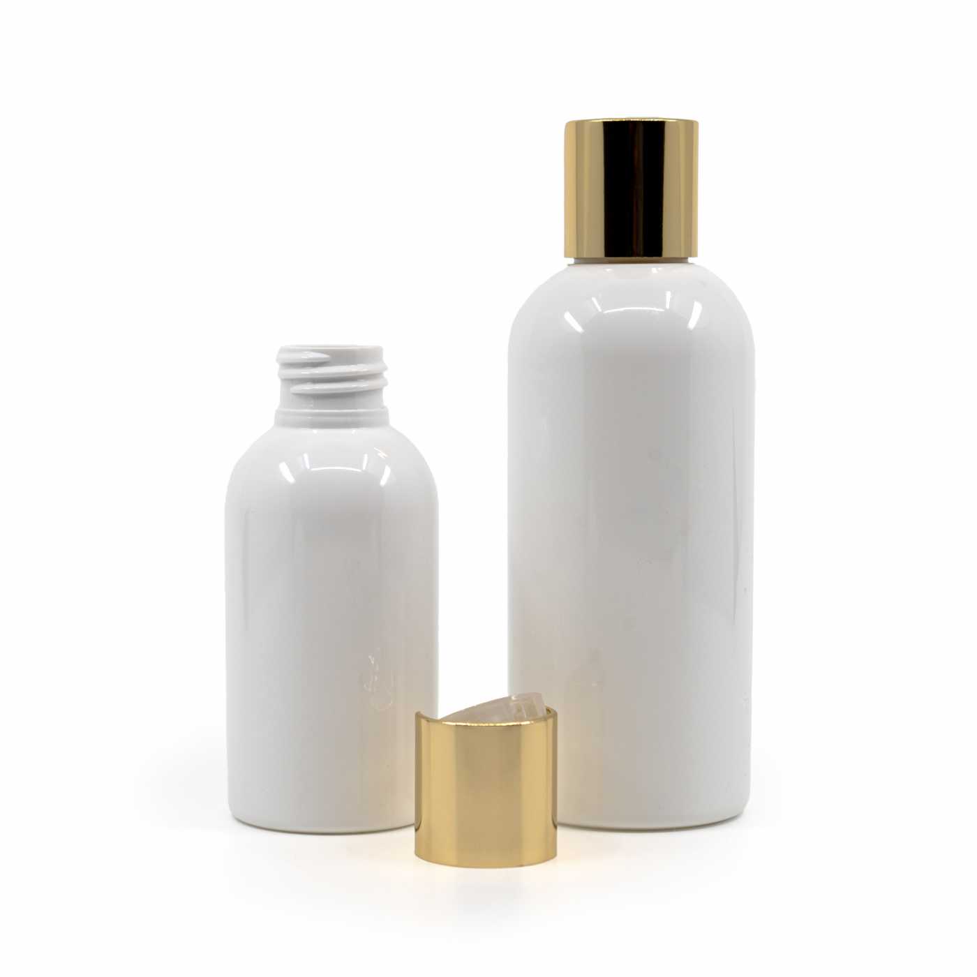 Kunststoffflasche, weiß, goldener Klappverschluss, 300 ml