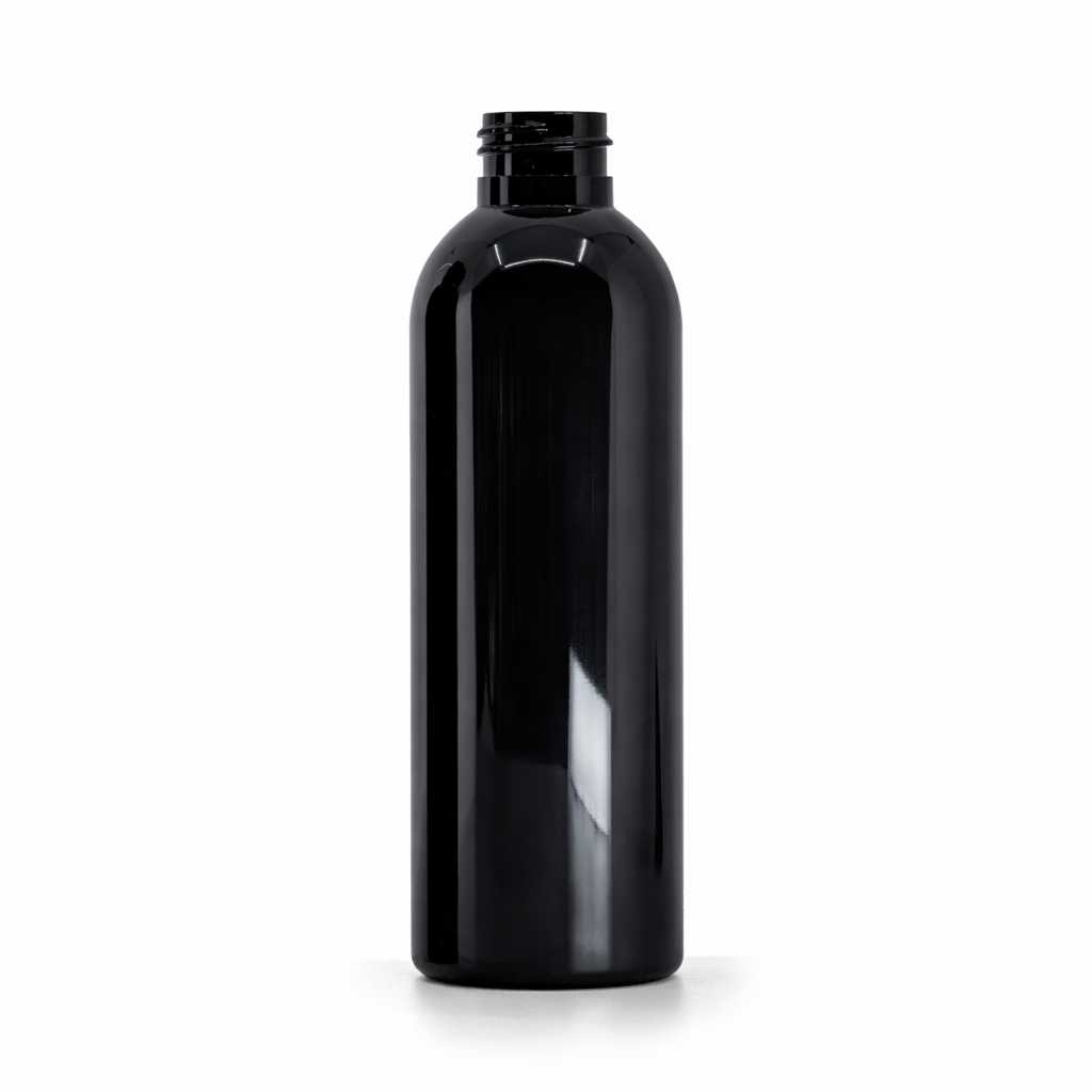 Bouteille en plastique noire brillante, 24/410, sans fermeture, 200 ml, 224 pcs