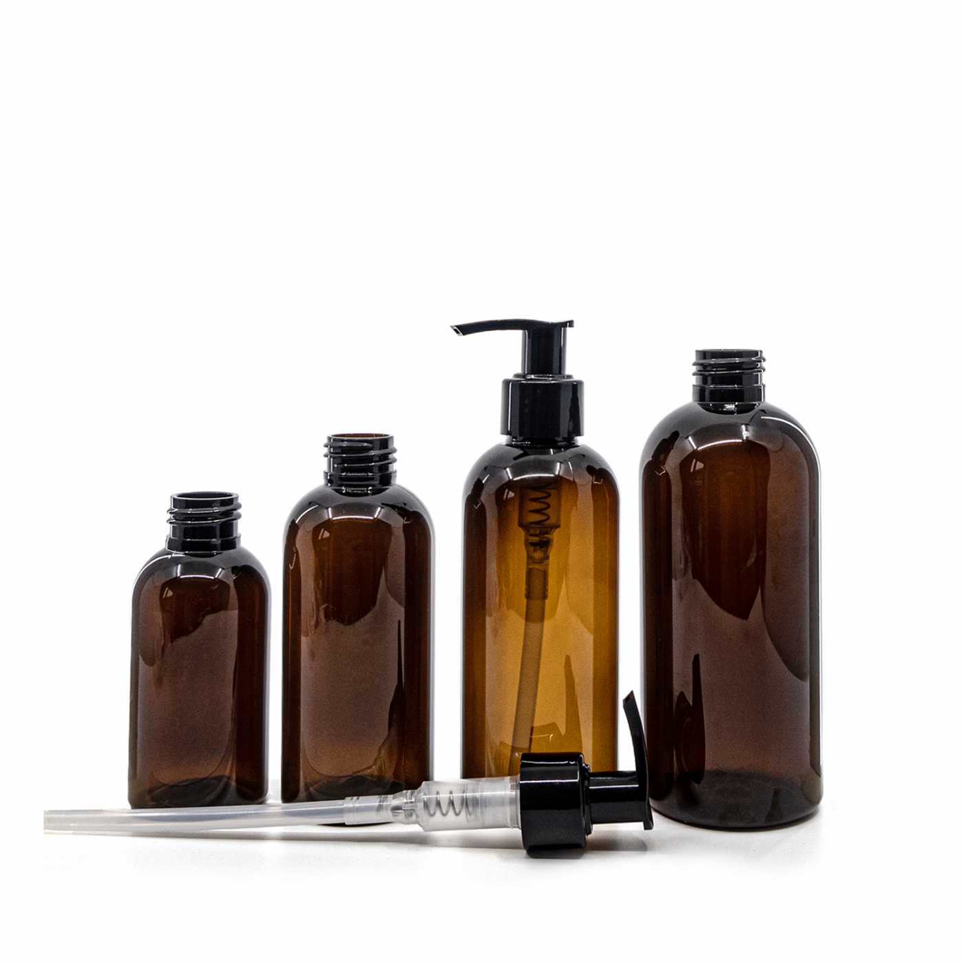 Butelka plastikowa brązowa, czarny dozownik, 100 ml