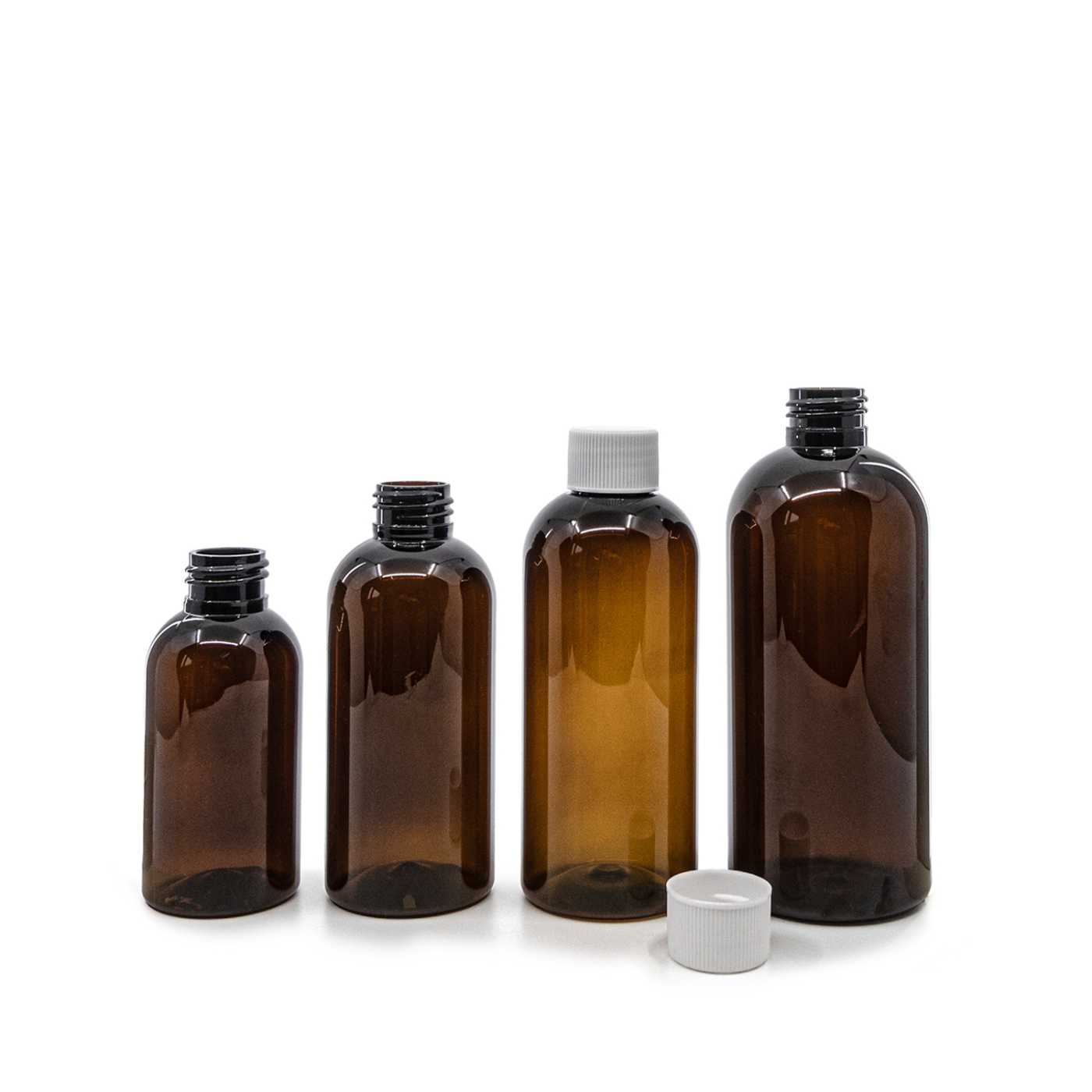 Butelka plastikowa brązowa, biała nakrętka, 100 ml