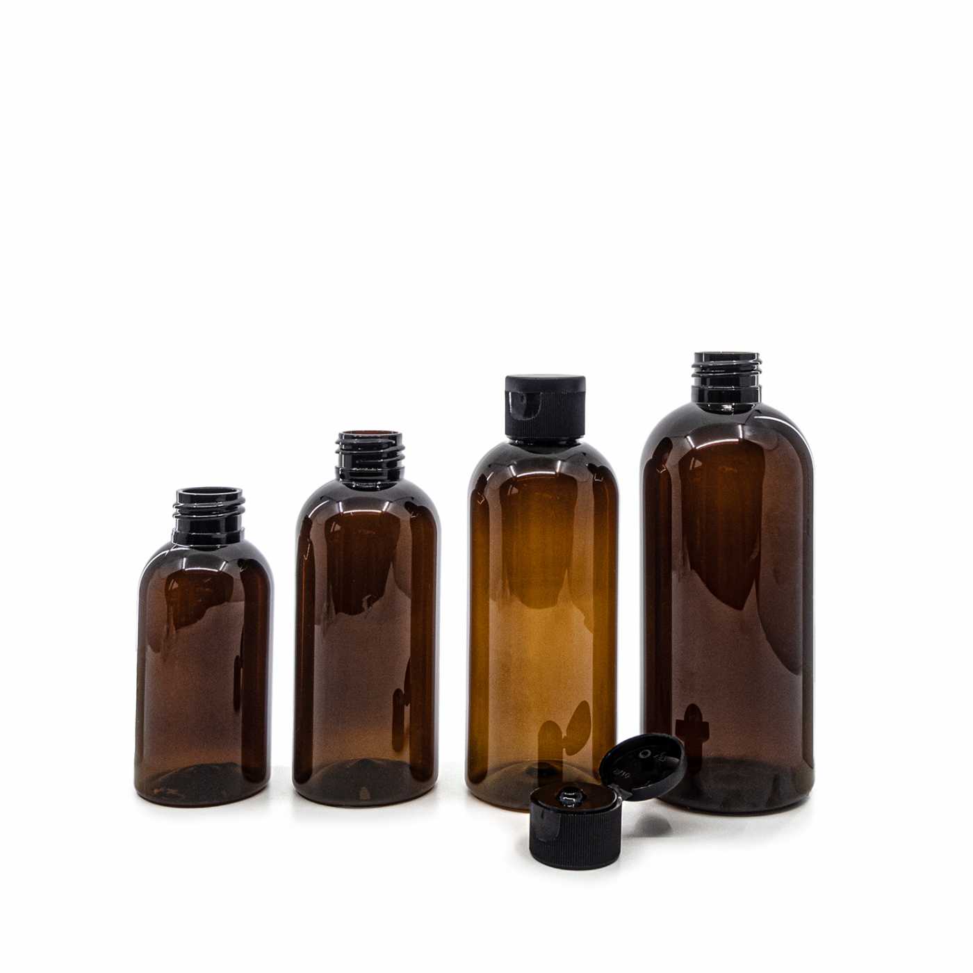 Butelka plastikowa brązowa, czarny flip top, 100 ml
