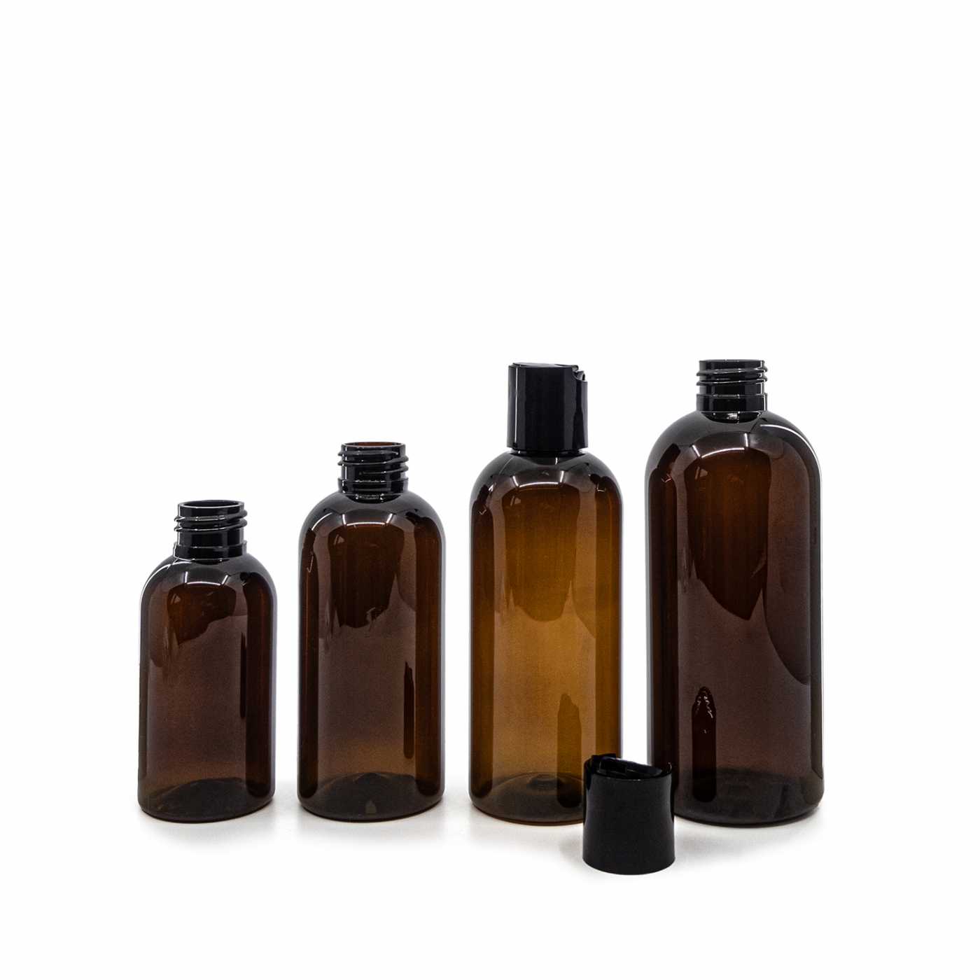 Butelka plastikowa brązowa, czarny disc top, 100 ml