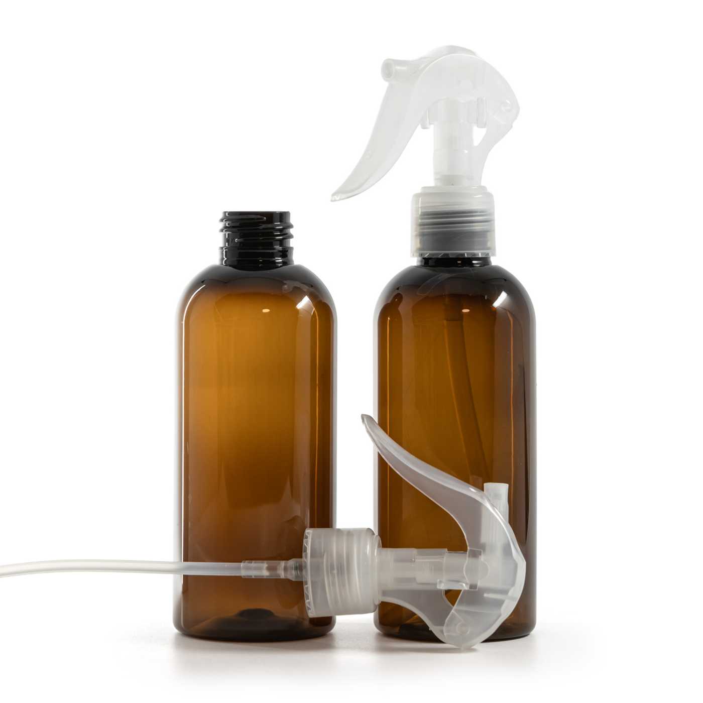 Butelka plastikowa, brązowa, przezroczysty spryskiwacz z dźwignią, 200 ml